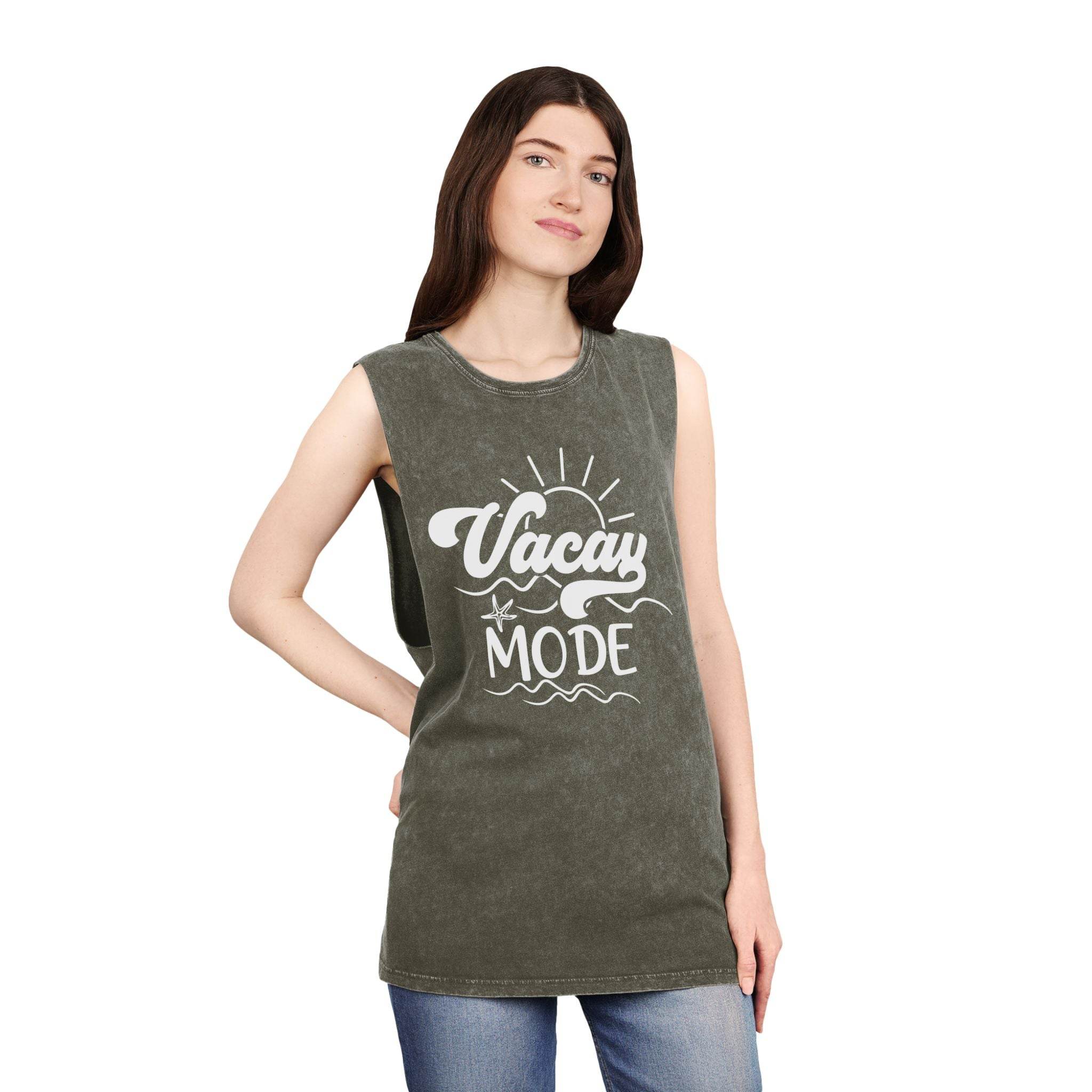 Vacay Mode Unisex Stonewash Tank Top - Esmeralda Ecostore