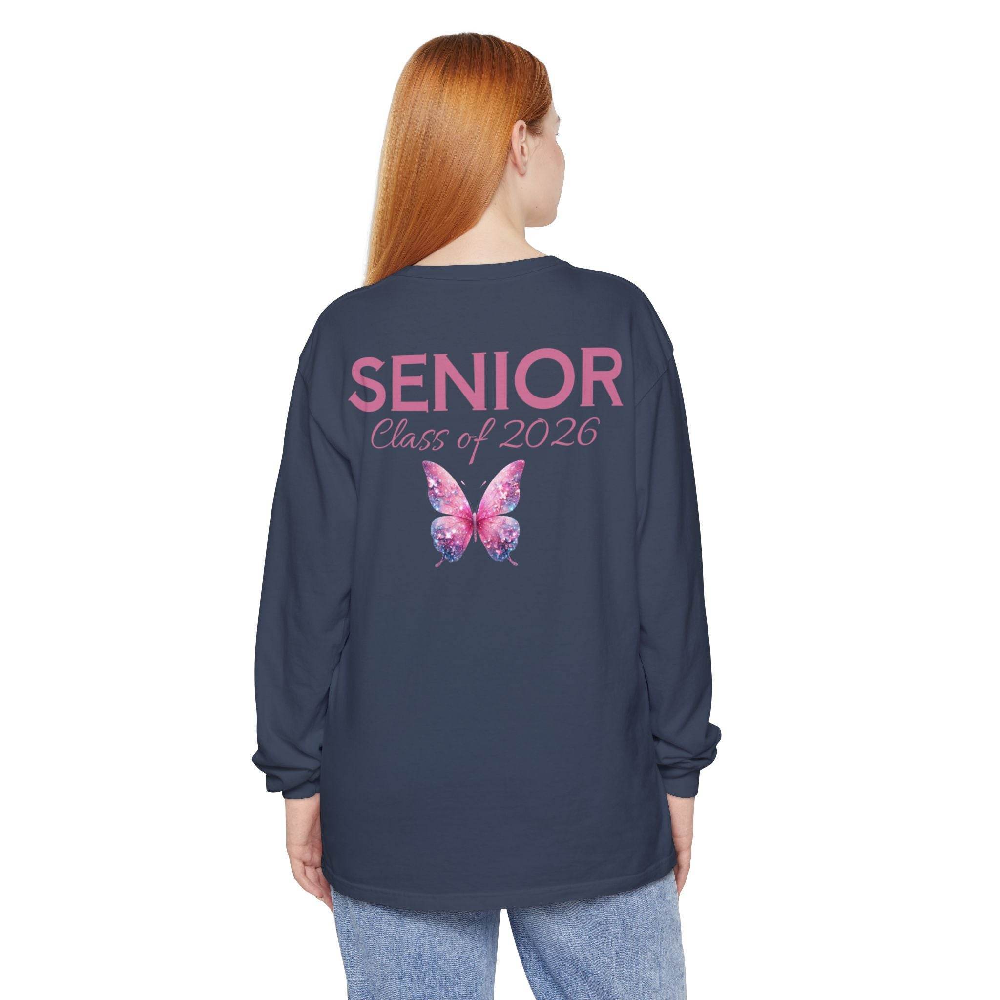 Senior Class of 2026 Butterfly Unisex Garment-Dyed Long Sleeve T-Shirt