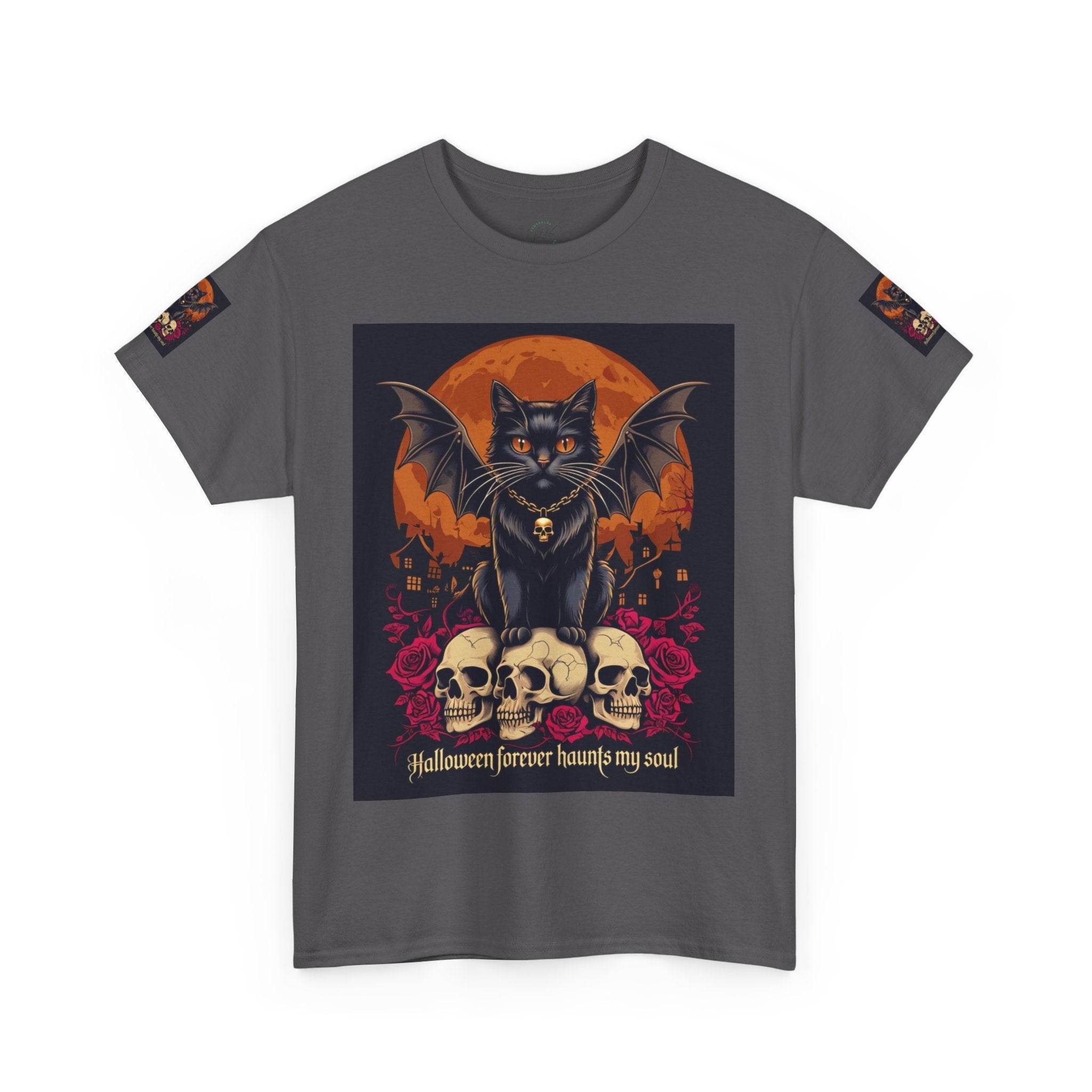 Halloween Cat Skull Unisex Heavy Cotton Tee