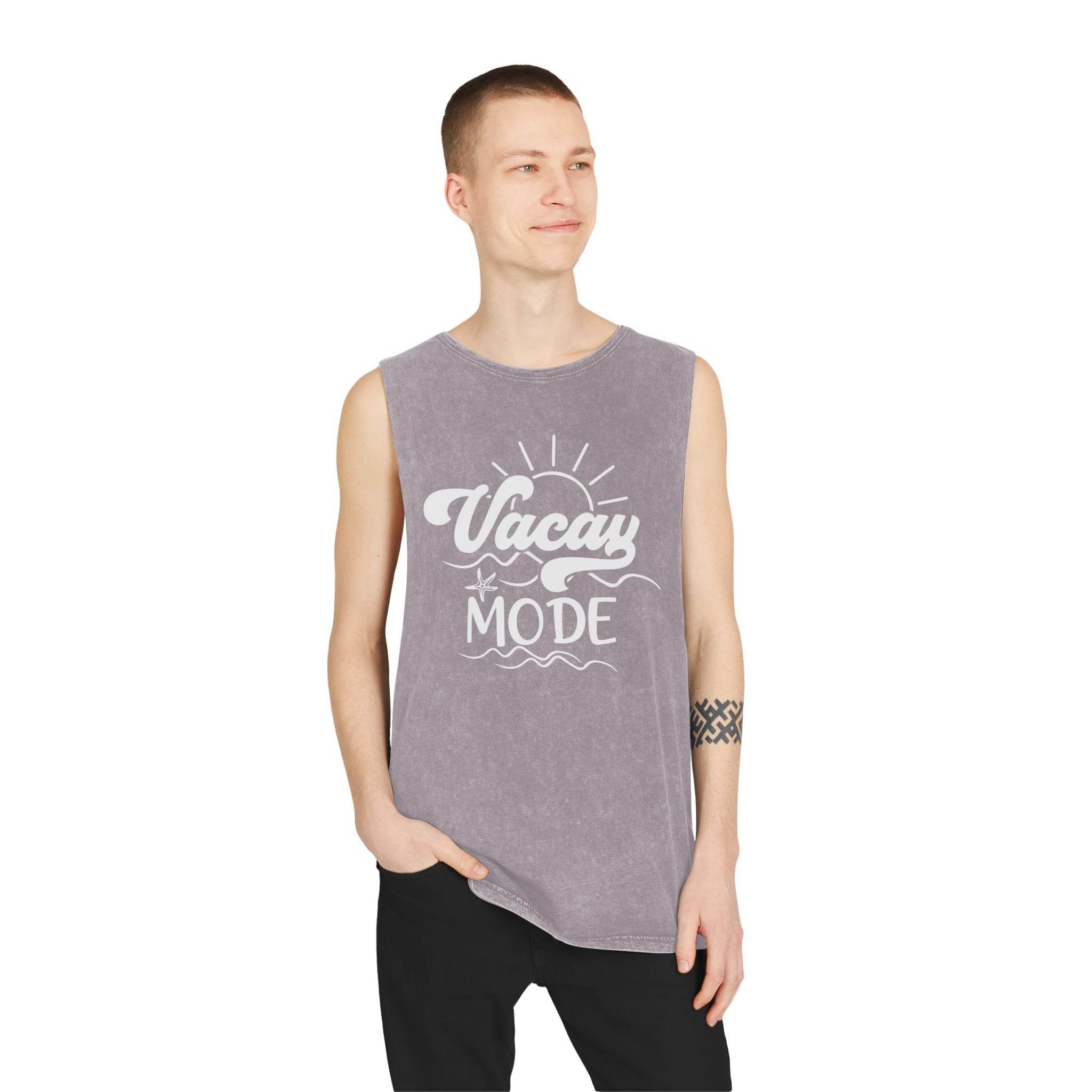 Vacay Mode Unisex Stonewash Tank Top - Esmeralda Ecostore