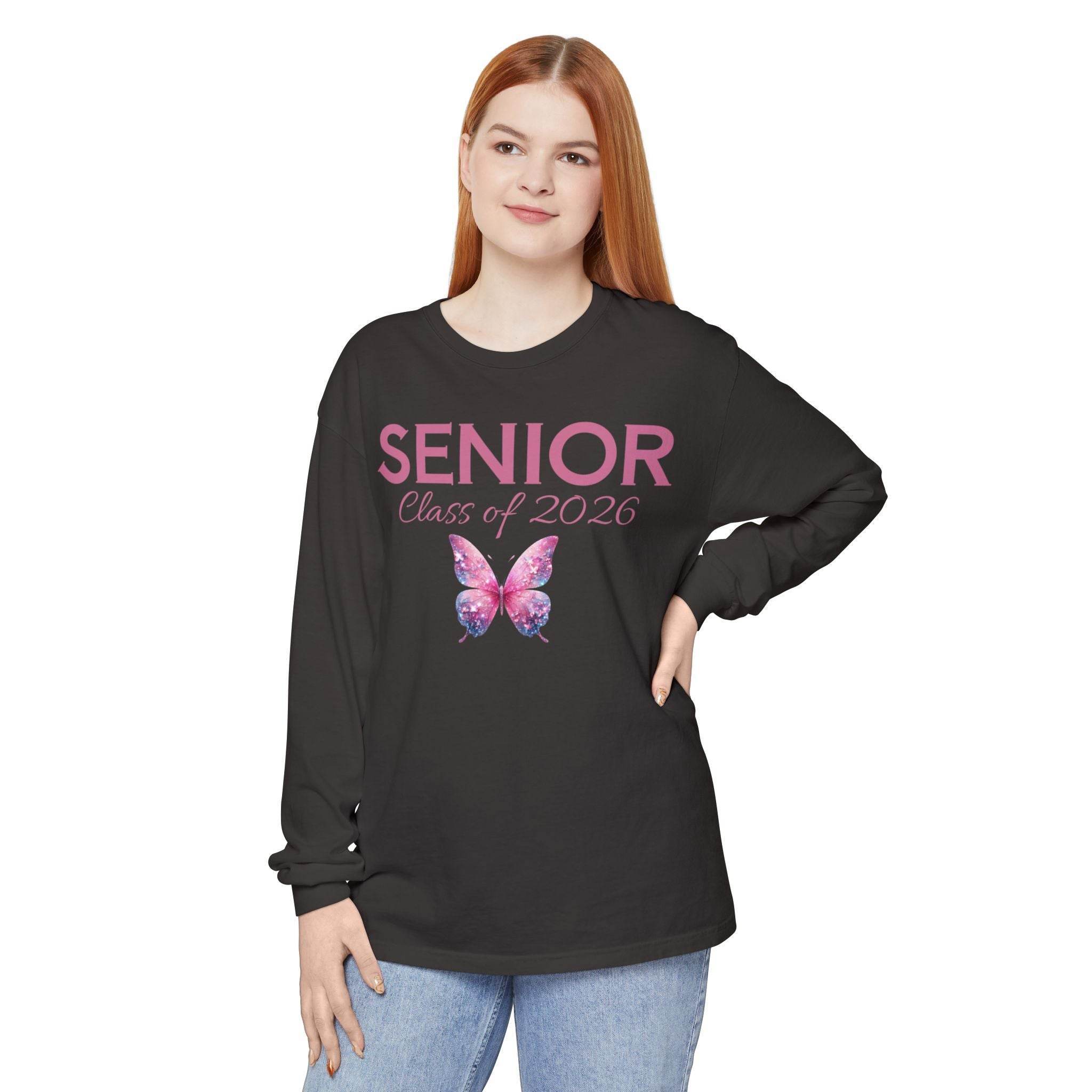 Senior Class of 2026 Butterfly Unisex Garment-Dyed Long Sleeve T-Shirt