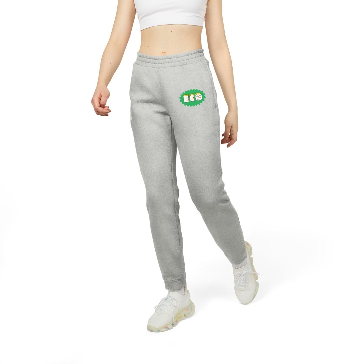 Stylish eco Adidas pants in grey featuring a green eco logo for casual comfort