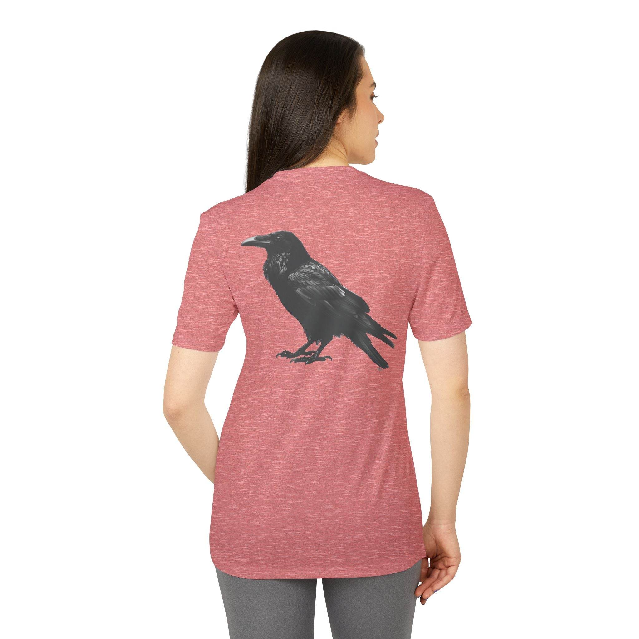 Printify eco-friendly Adidas sport t-shirt in red with black raven graphic on the back
