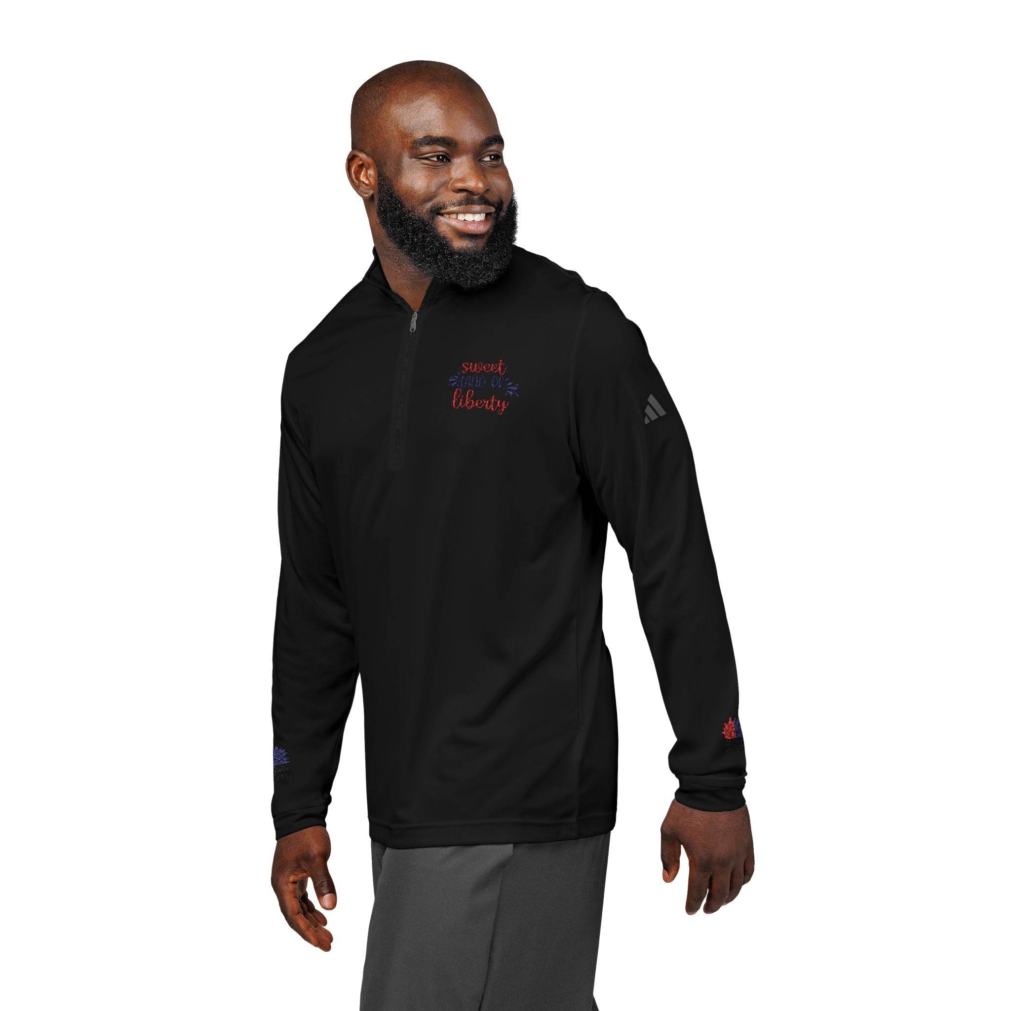Printify black sweatshirt for men featuring eco-friendly athletic wear with quarter zip and long sleeves