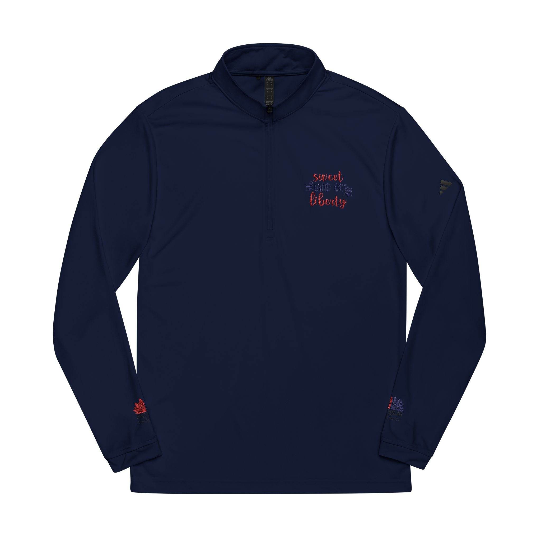 Navy blue Printify sweatshirt with half-zip and sweet floral design eco-friendly athletic wear
