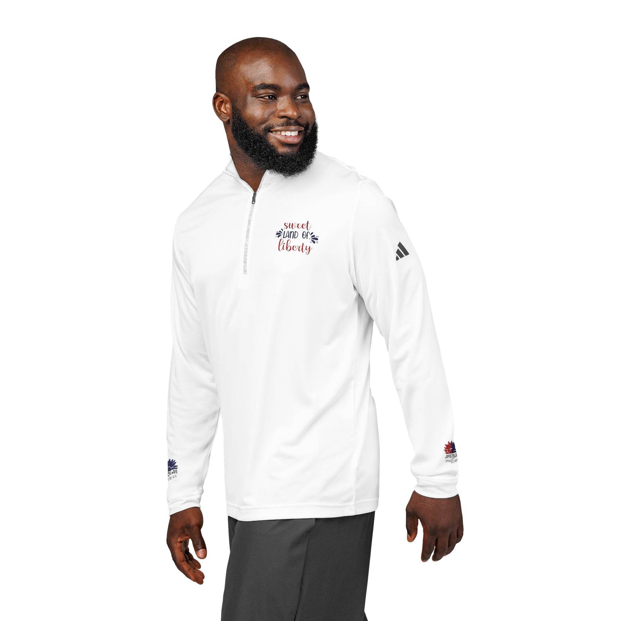 Printify white sweatshirt with quarter zipper featuring eco-friendly athletic wear for comfortable workouts