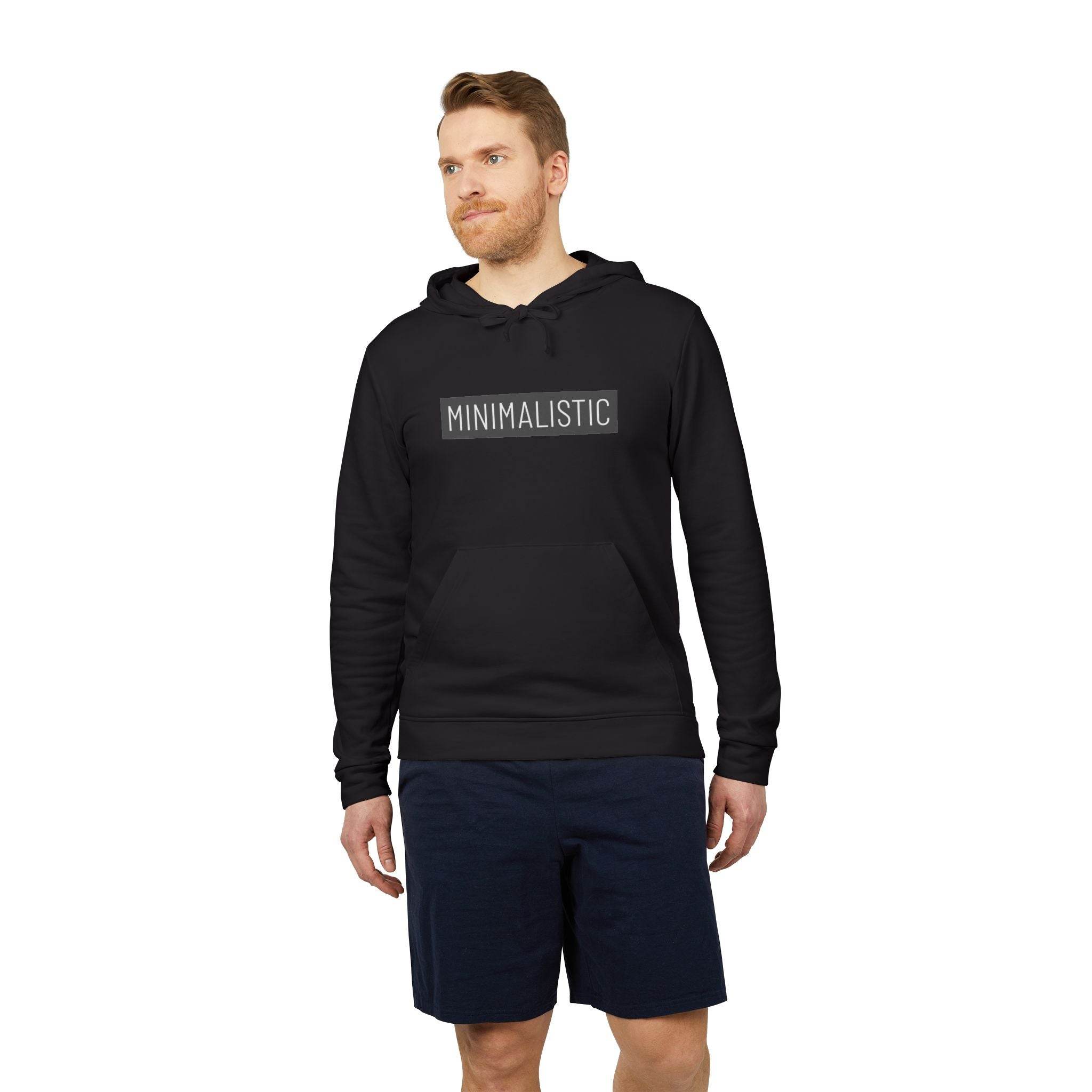 Printify black eco-friendly unisex hoodie with minimalist design worn by male model