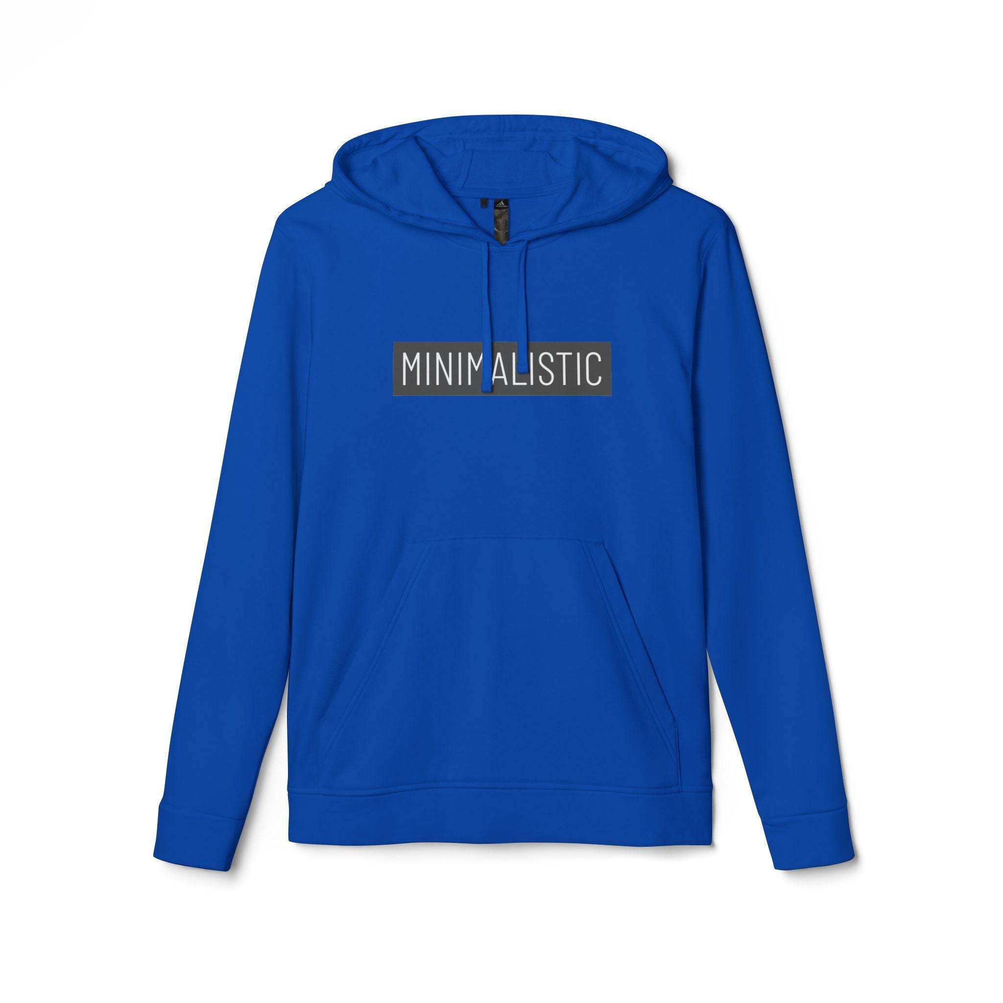 Blue eco-friendly unisex hoodie from Printify featuring minimalist text design on front