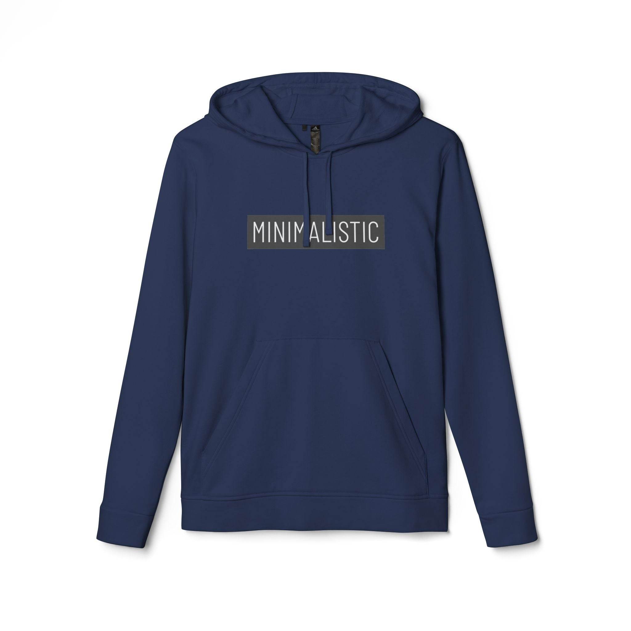 Printify navy blue eco-friendly unisex hoodie with minimalist text design and front pocket