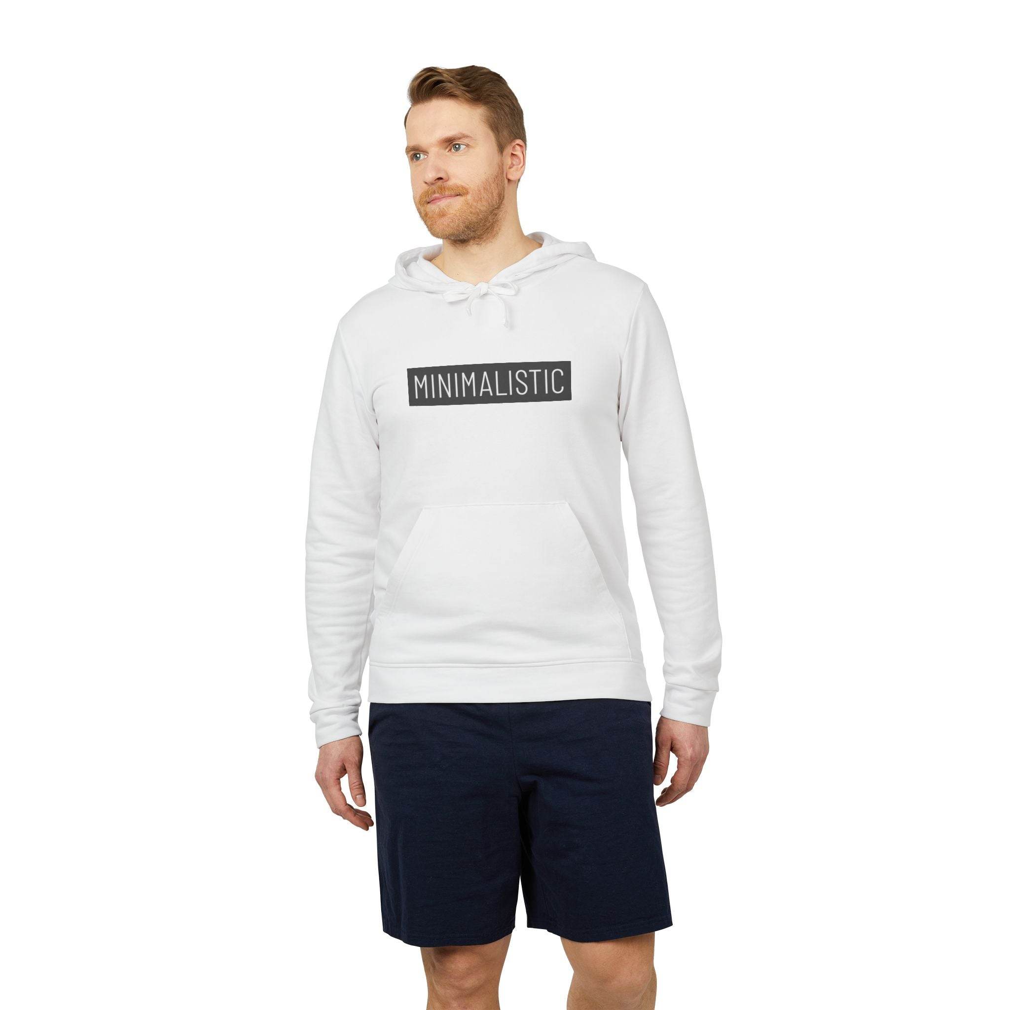 Printify white eco-friendly unisex hoodie with minimalist design worn by male model