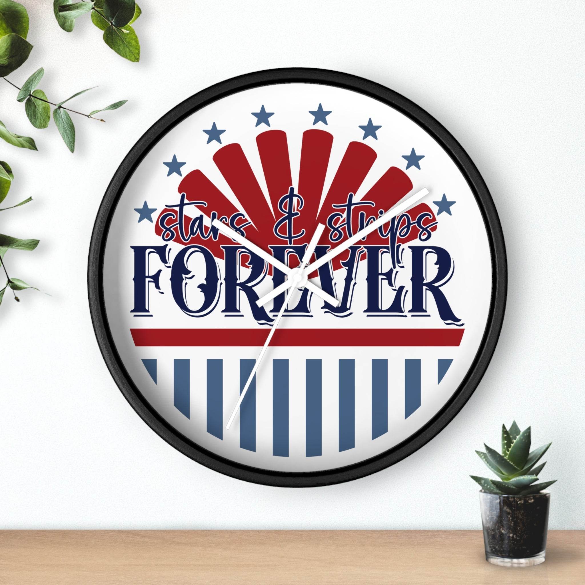 Printify American themed wall clock with stars and stripes design in red blue and white colors