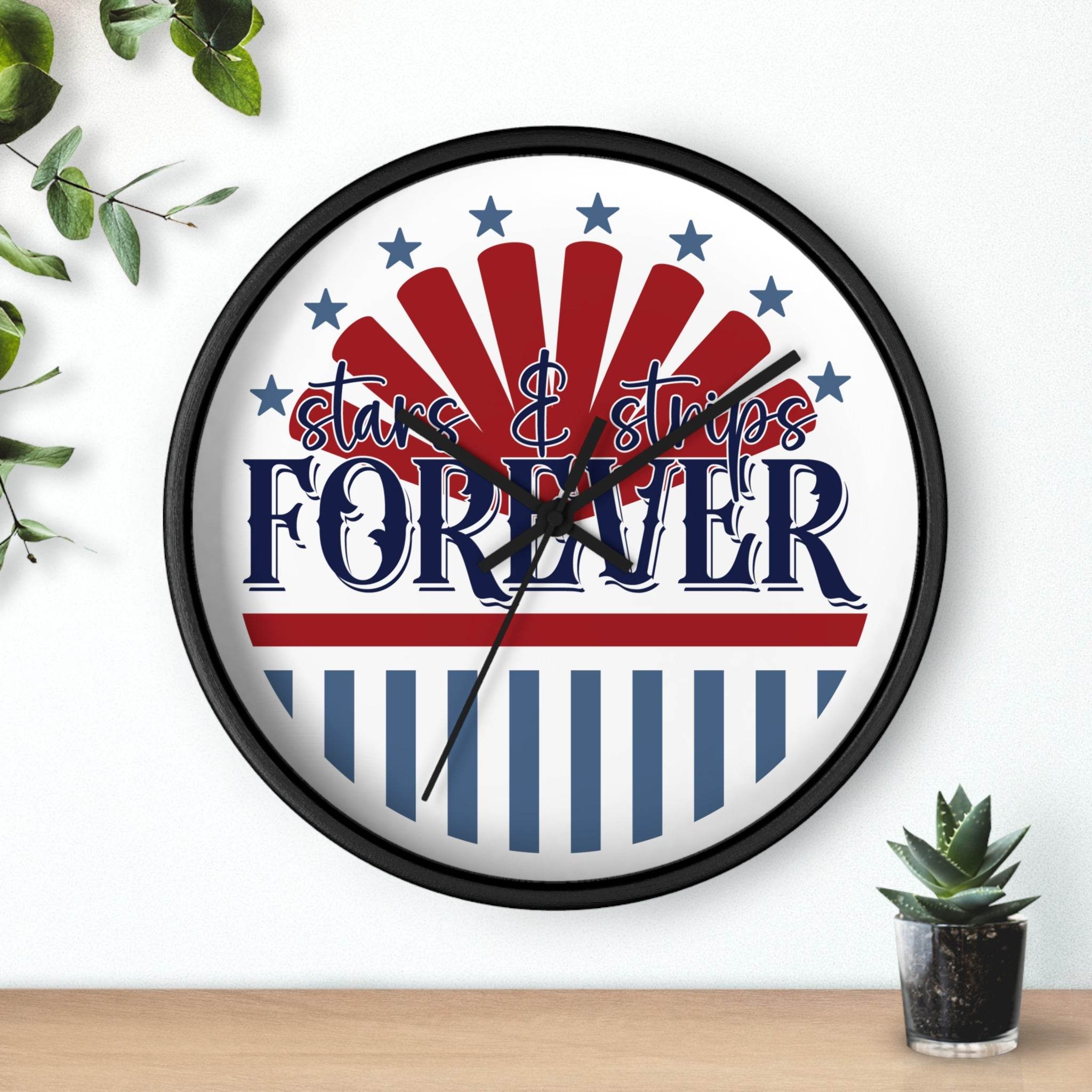Printify American themed wall clock with stars and stripes design in red and blue colors