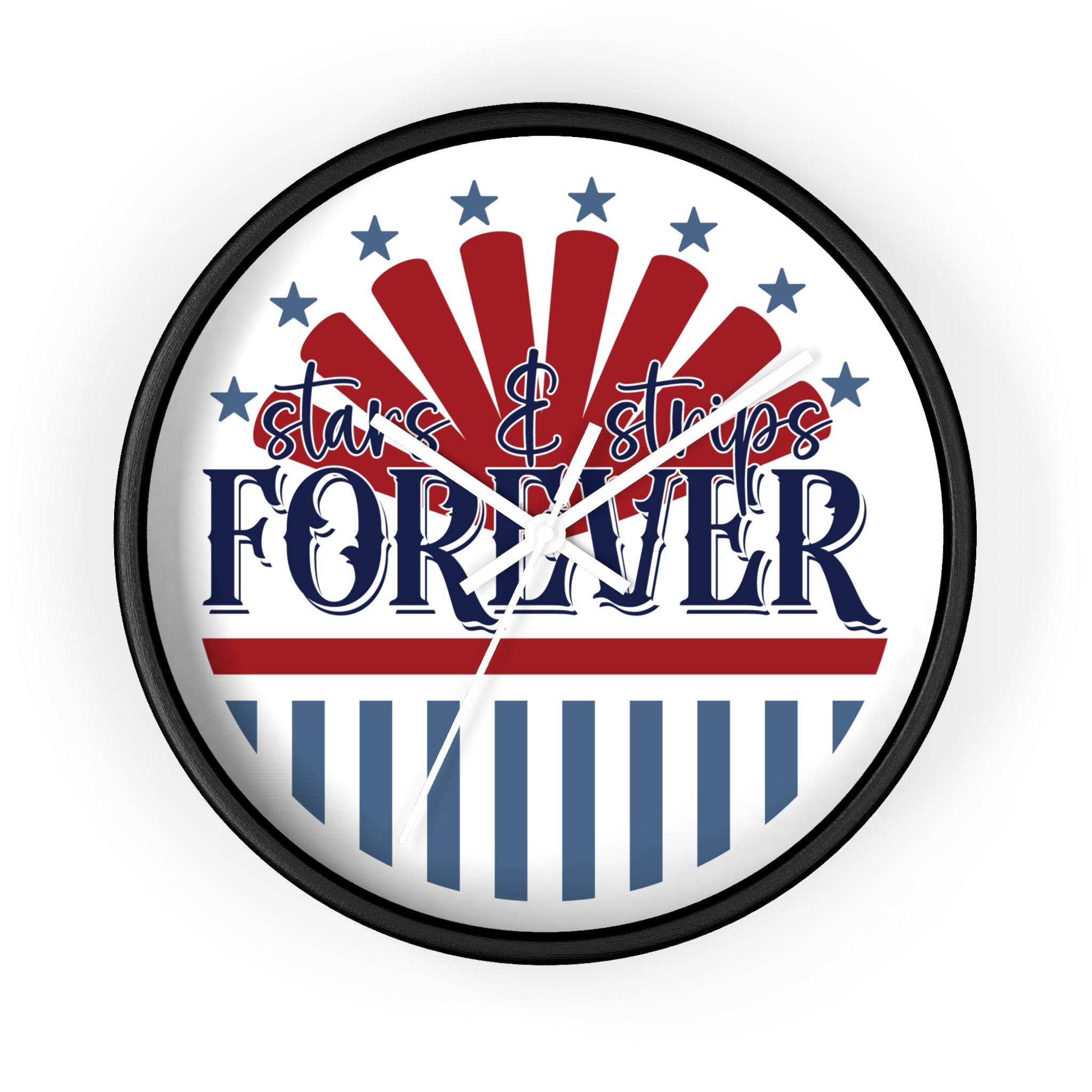 Printify American themed wall clock with stars and stripes design in red blue and white