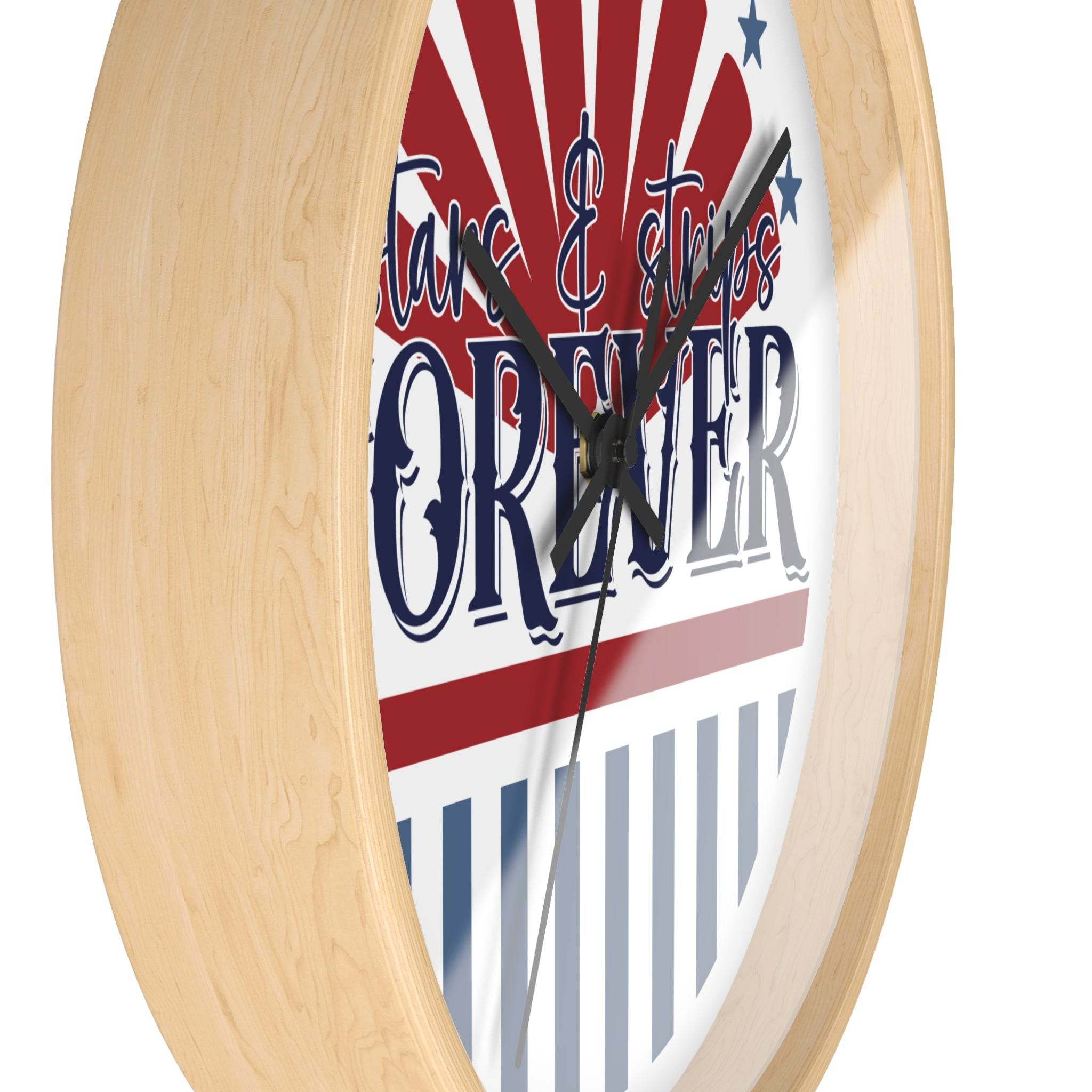 Printify American themed wall clock with wooden frame and patriotic red white and blue design