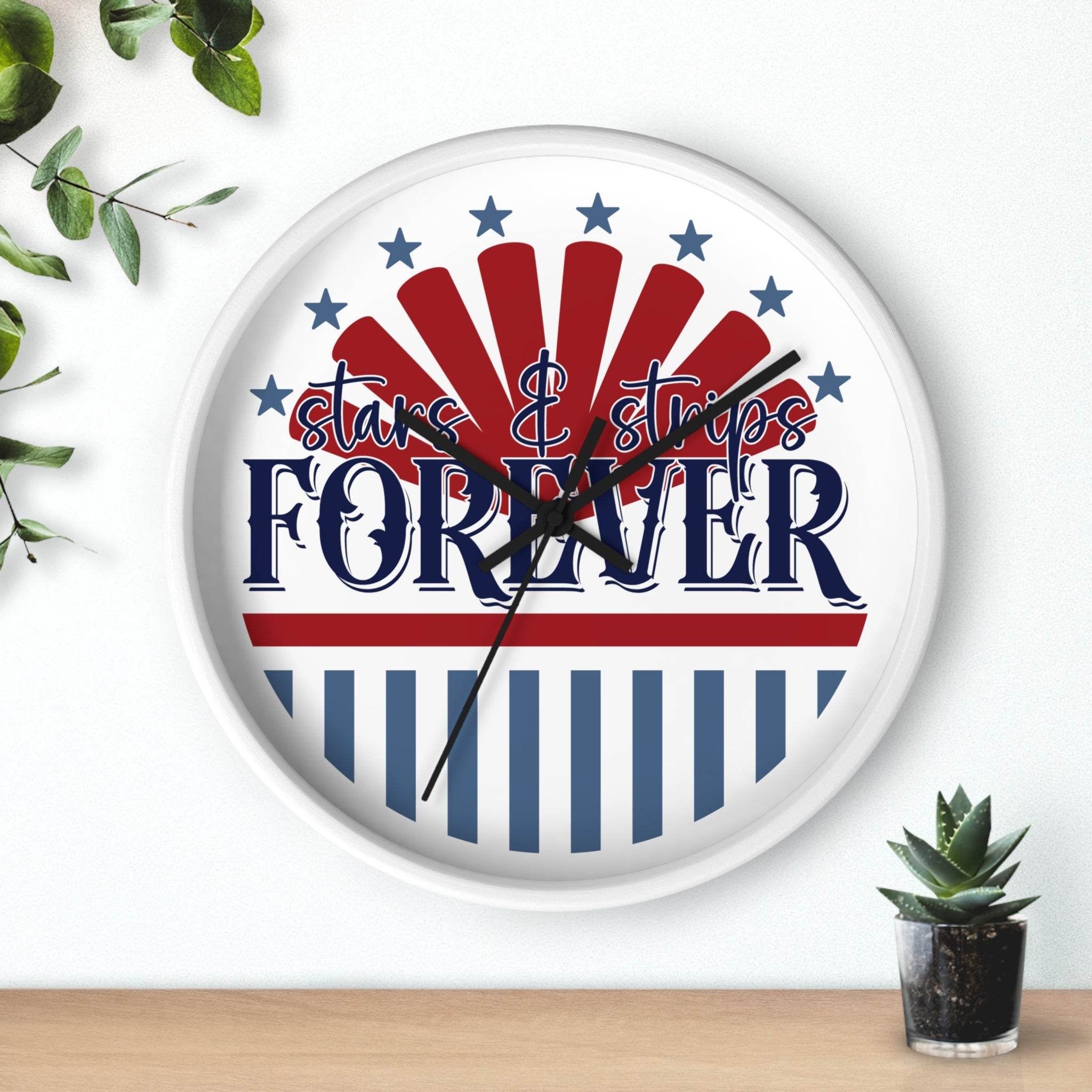 Printify American themed wall clock with stars and stripes design in red white and blue