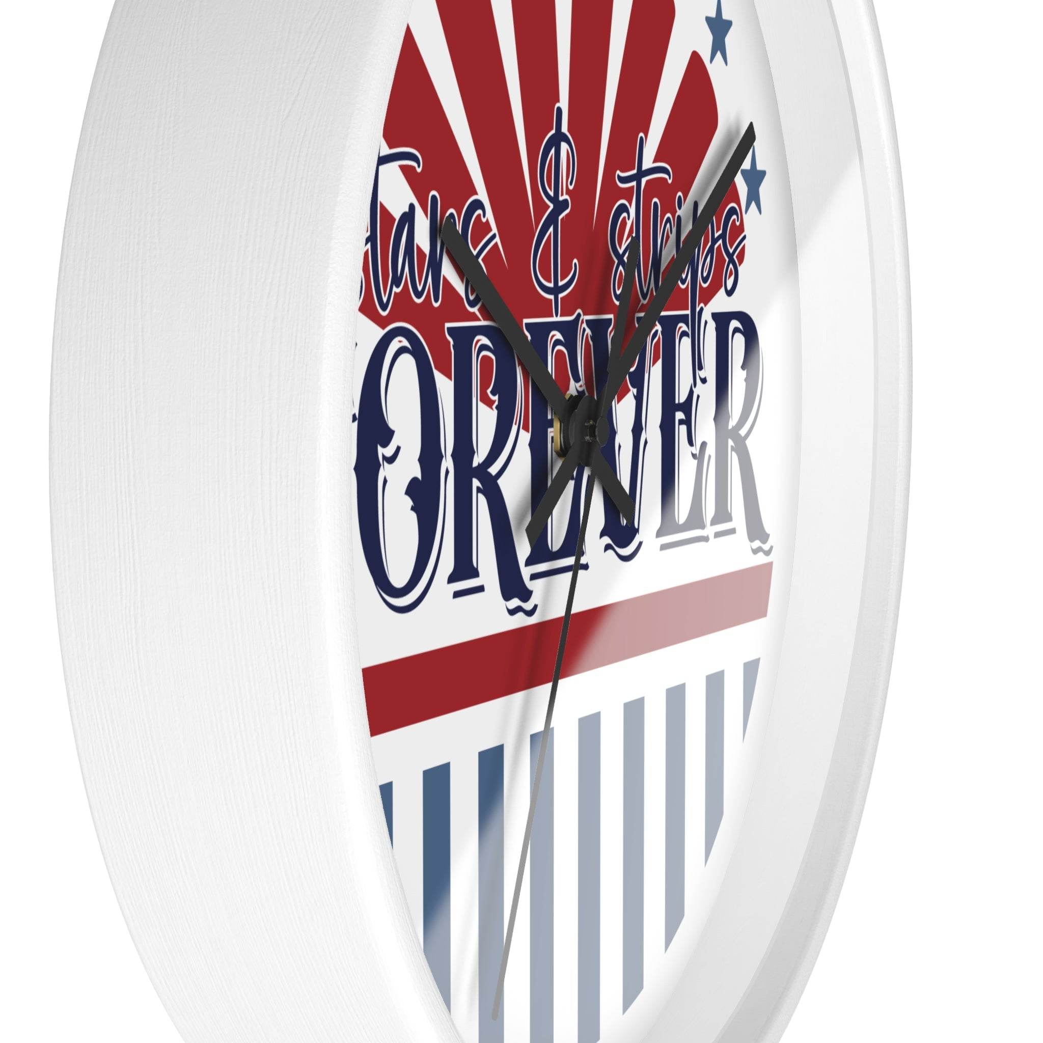 Printify American themed wall clock with patriotic red white and blue design and black hands