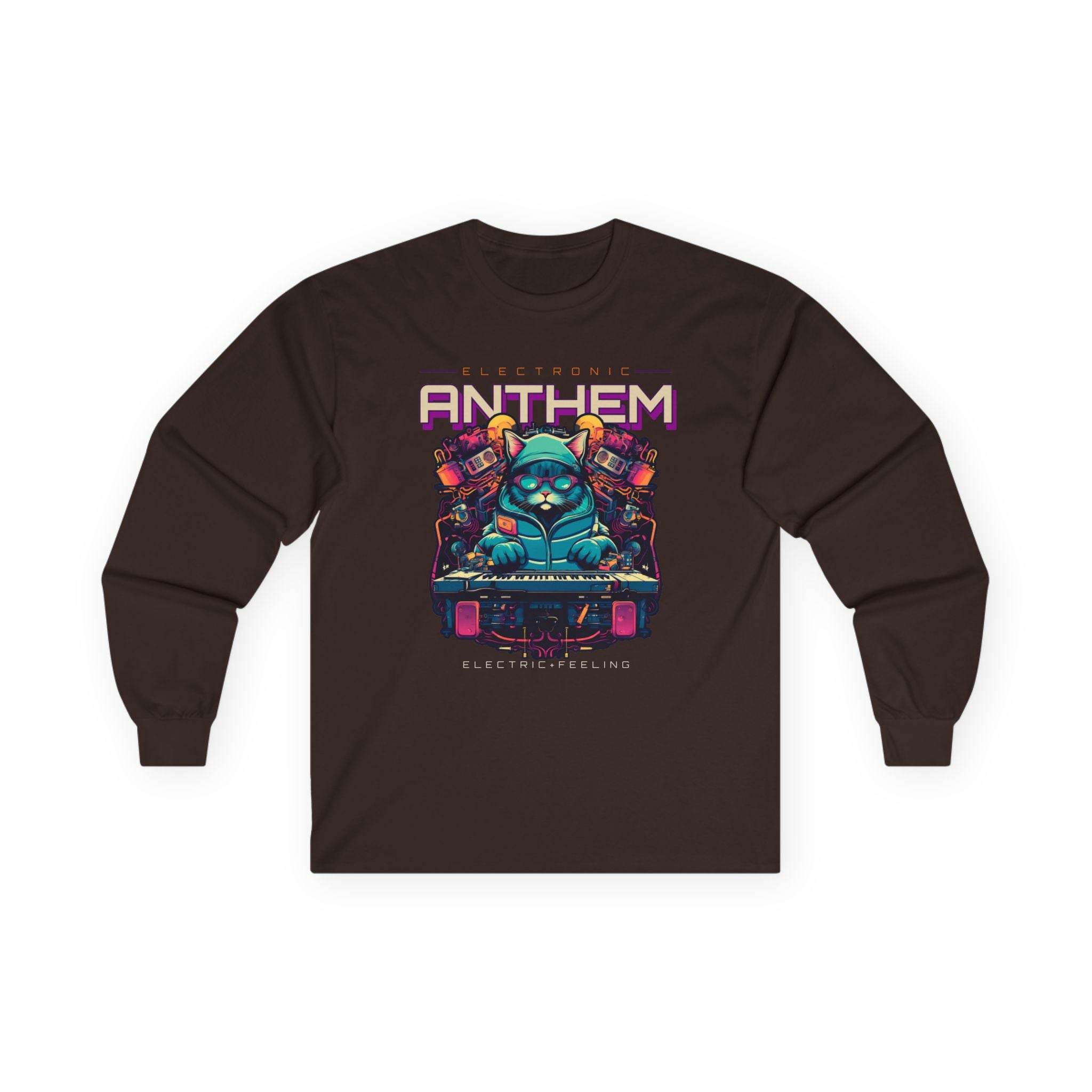 Printify unisex eco-friendly long sleeve tee with electronic anthem colorful graphic design