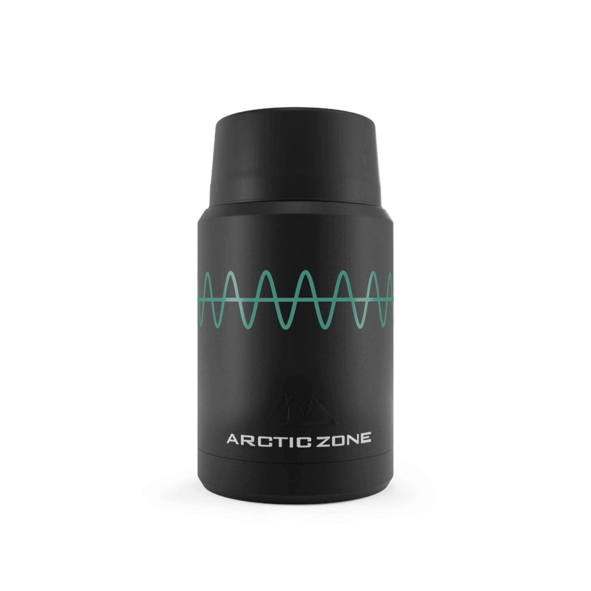 Printify Arctic Zone black eco-friendly insulated food storage container with teal wave design