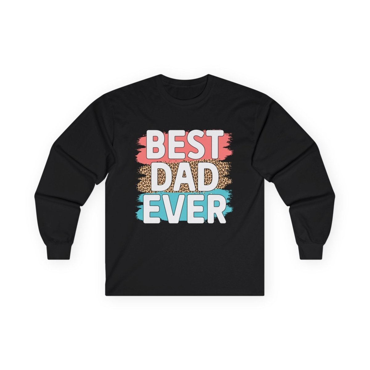 Black long-sleeve best dad ever cotton shirt with colorful graphic design