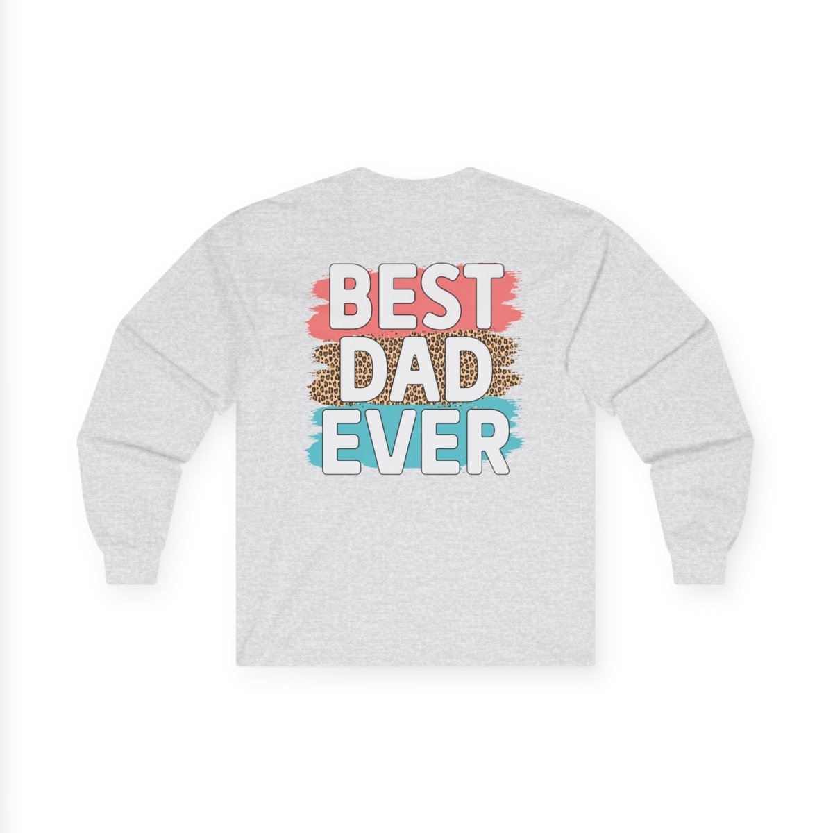 Best Dad Ever cotton shirt in gray with colorful text and leopard print design on the back