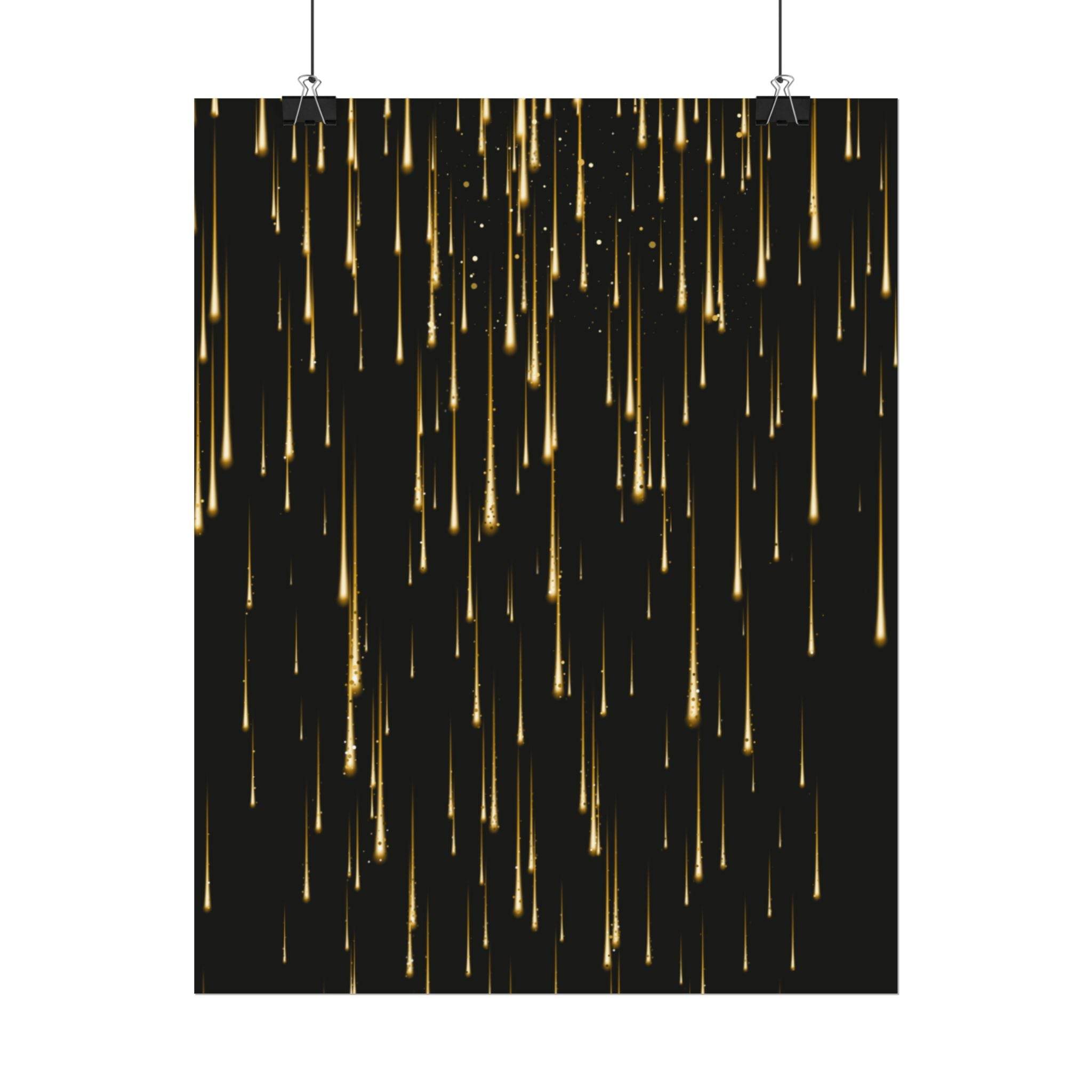 Printify poster with black background and gold streaks design sustainable rolled posters