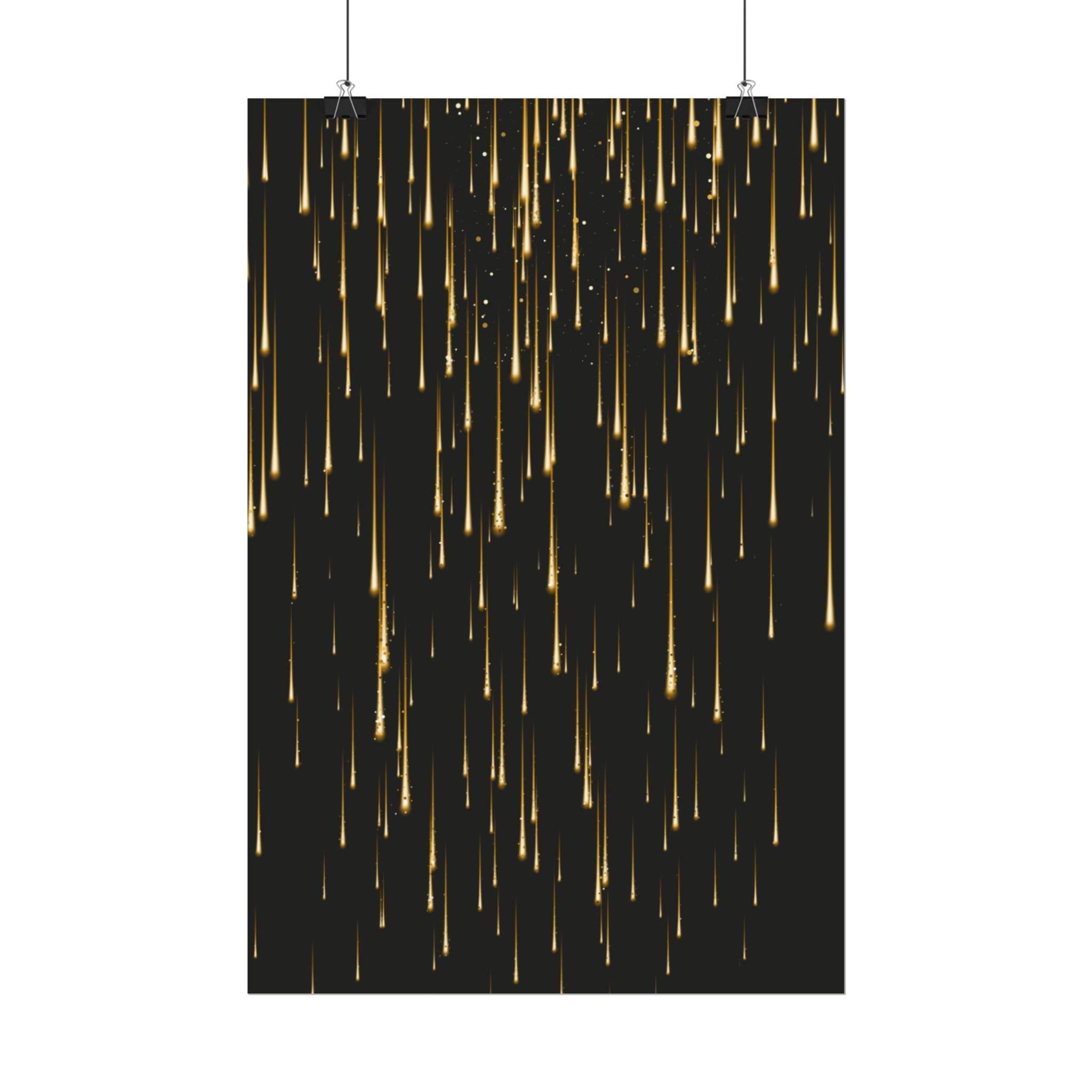 Printify black poster with golden streaks design in sustainable rolled posters format
