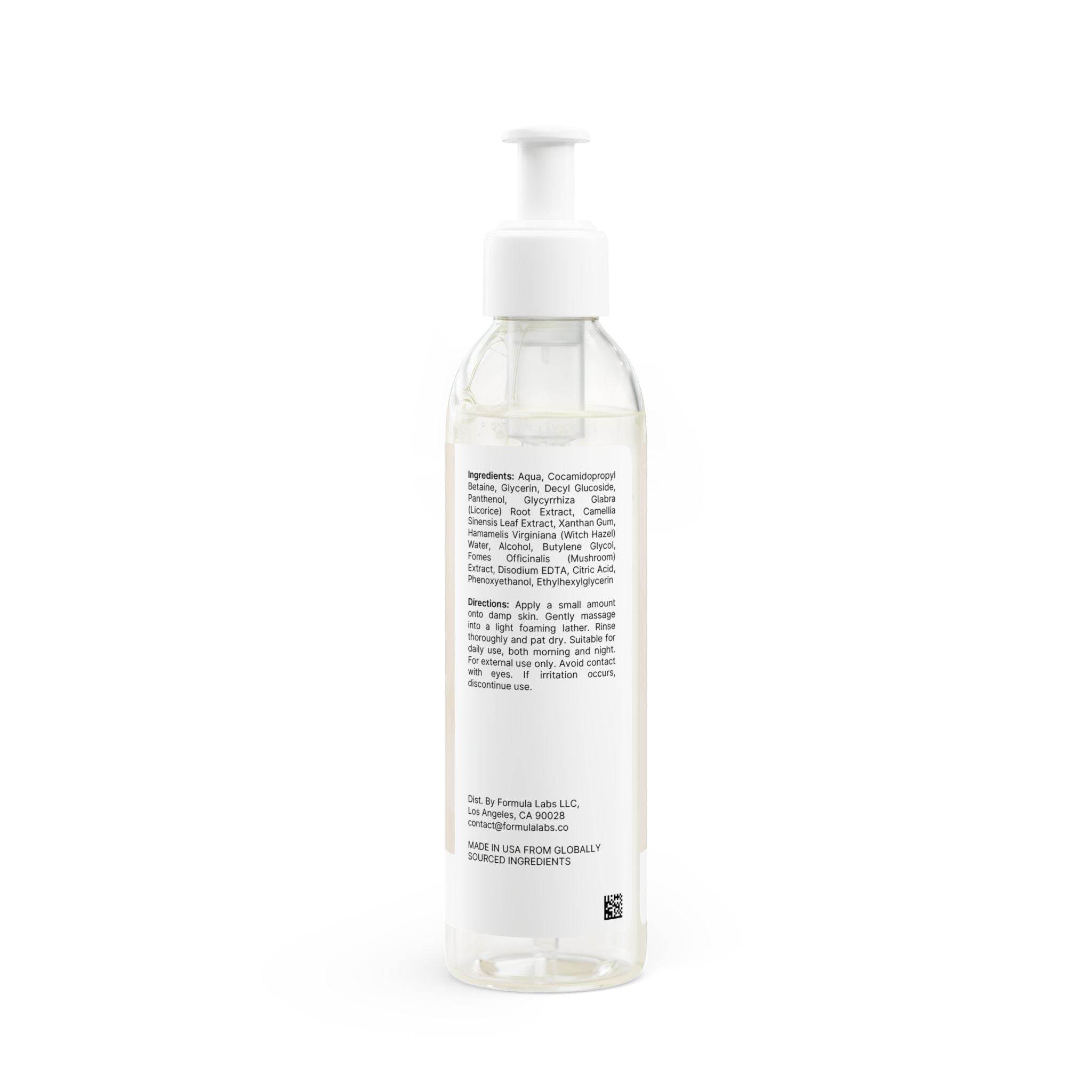 Printify natural face and body cleanser in a clear pump bottle with ingredient label