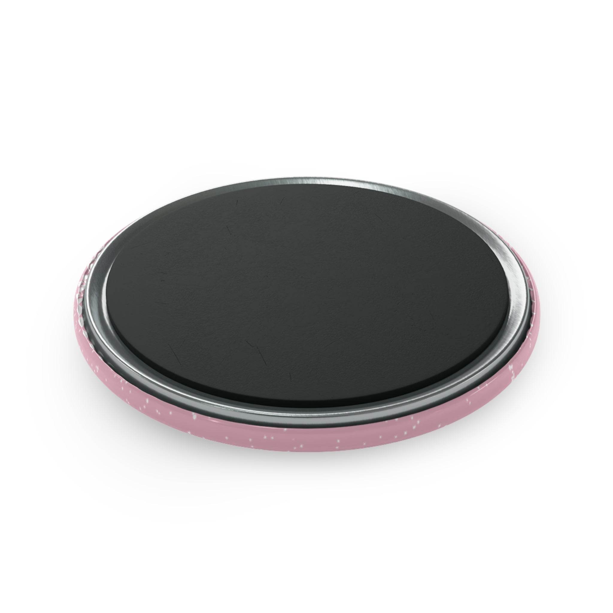 Back view of Printify eco-friendly button magnet with black magnetic surface and pink edge