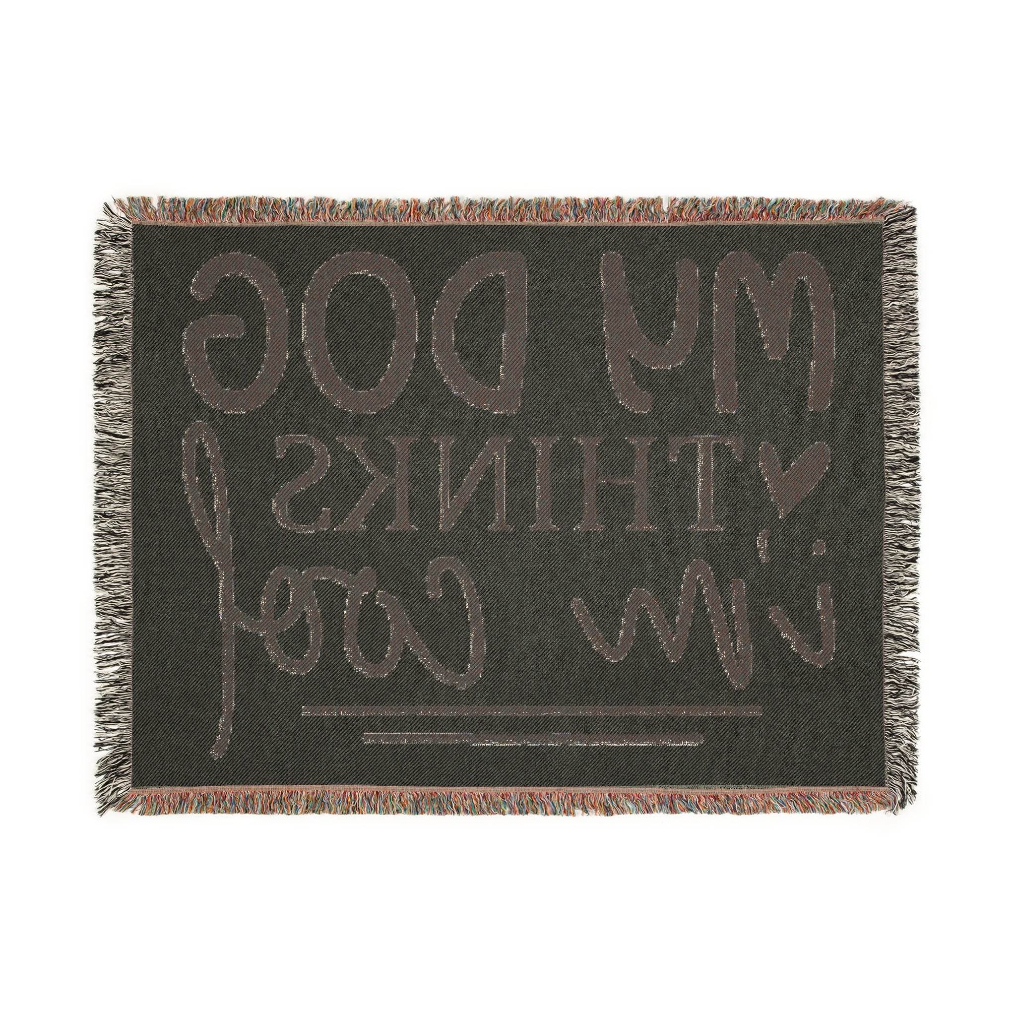 Eco-friendly dog blanket by Printify with fringe edges and humorous dog-themed text design