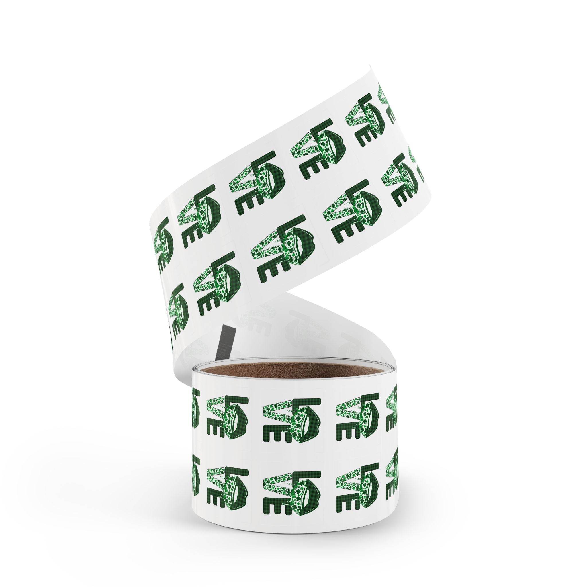 Printify sustainable square sticker rolls with green eco-friendly design on white background