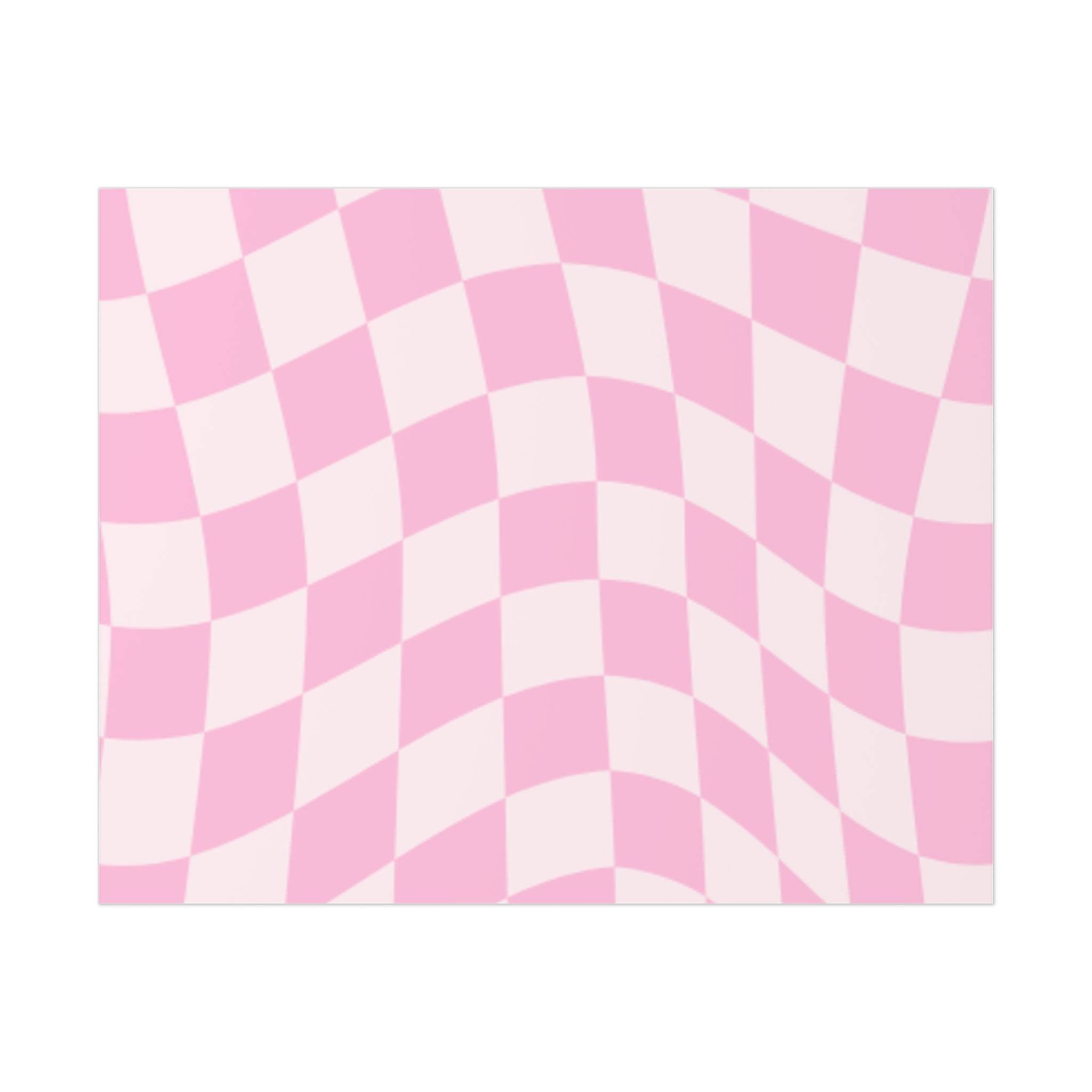 Pink and white checkered Printify sustainable uncoated posters with wavy pattern design