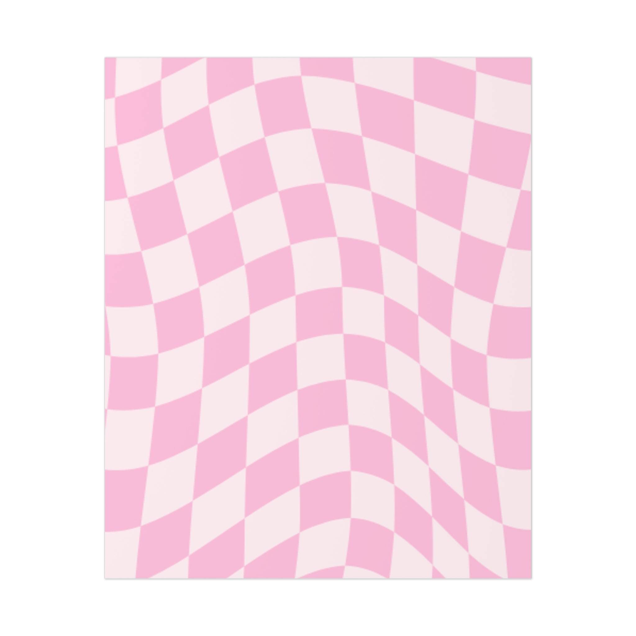 Printify pink and white checkered pattern on sustainable uncoated posters with wavy design