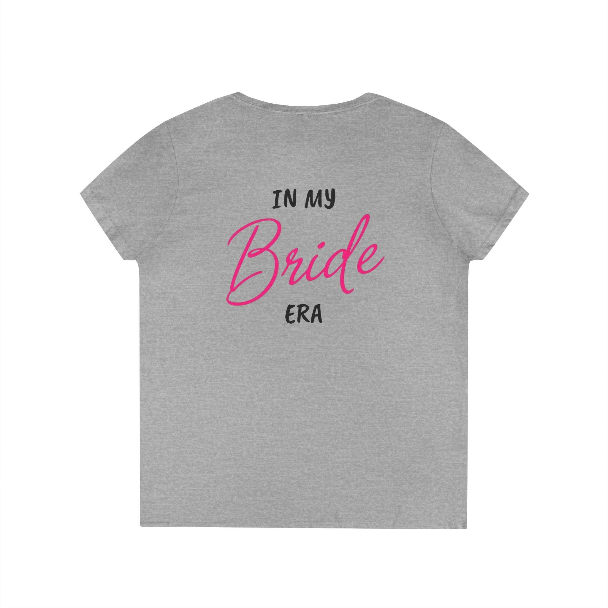 Printify gray womens tee back view with pink Bride script black In My Era text eco-friendly bride t-shirt