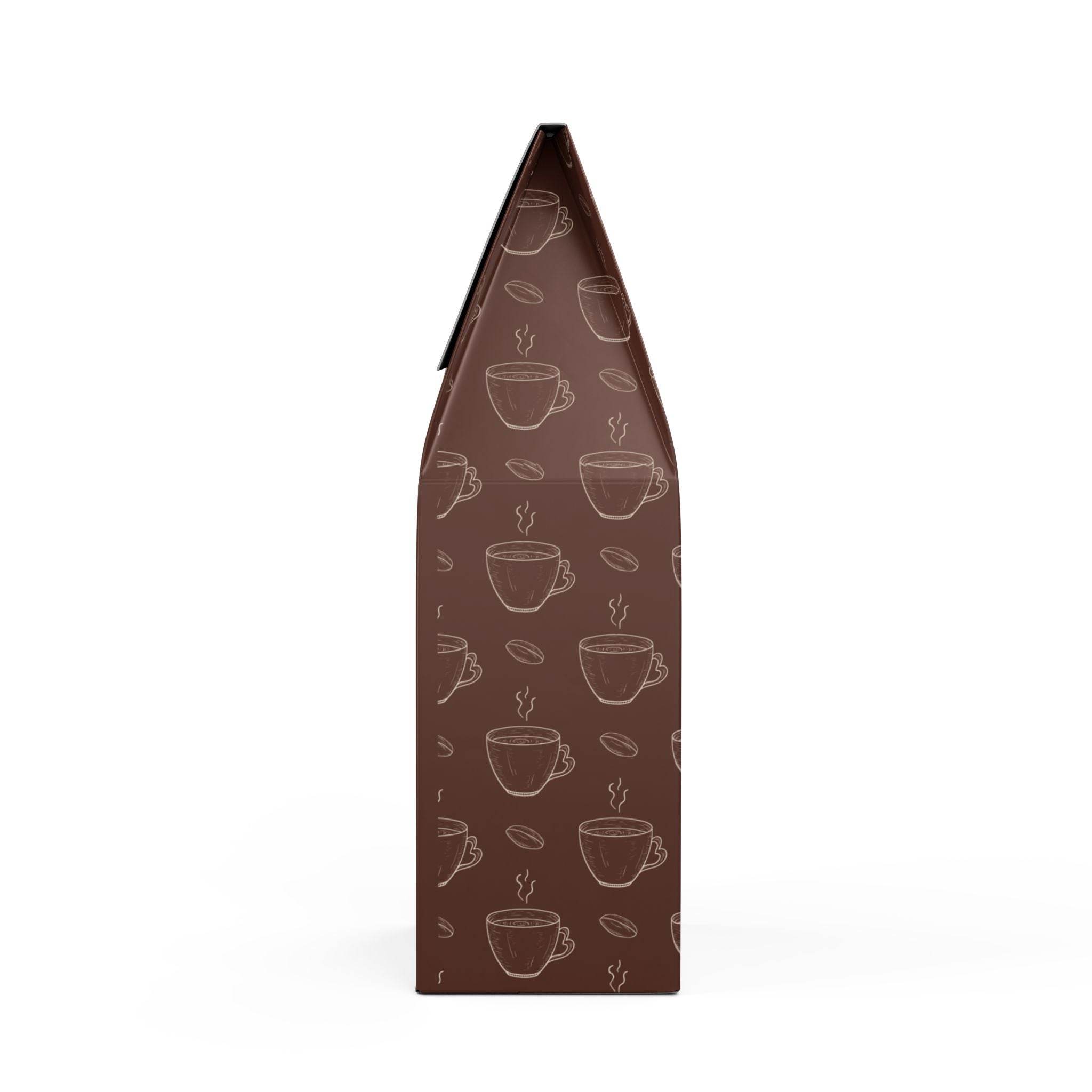 Printify coffee bag side view with coffee cup and bean pattern for Colombian light roast coffee