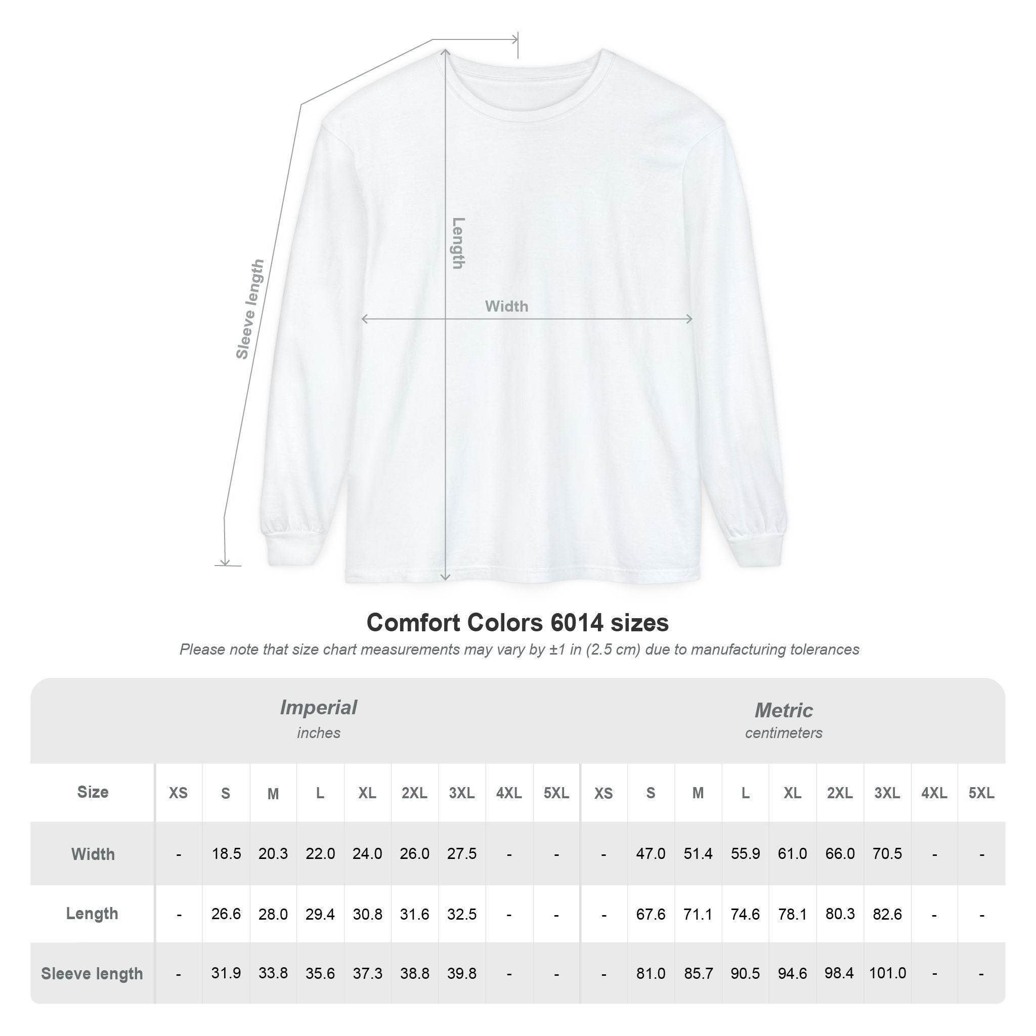 Printify white long sleeve tee size chart and measurements senior class of 2026 shirt mockup