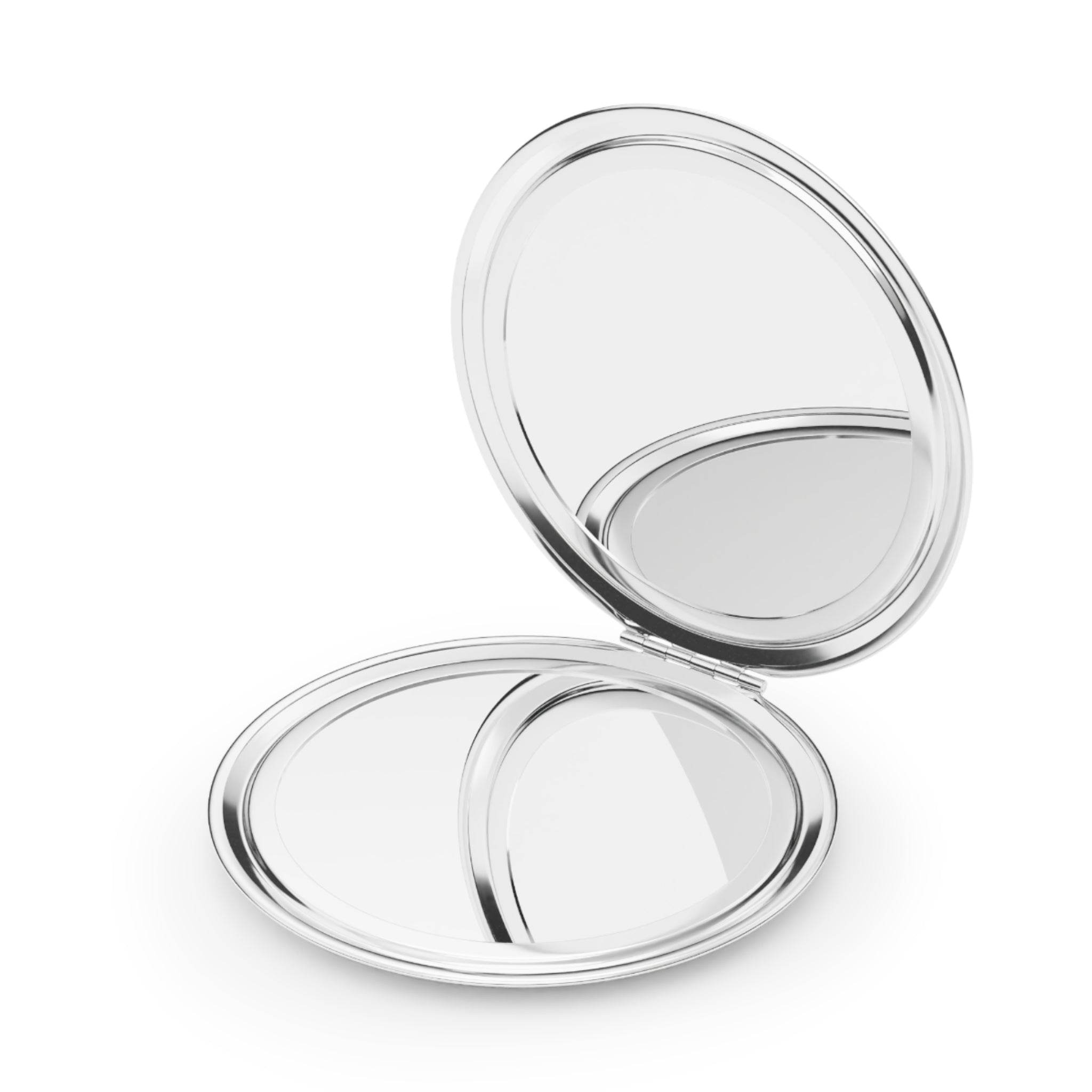 Silver round personalized compact travel mirror with dual mirrors for on the go touch ups
