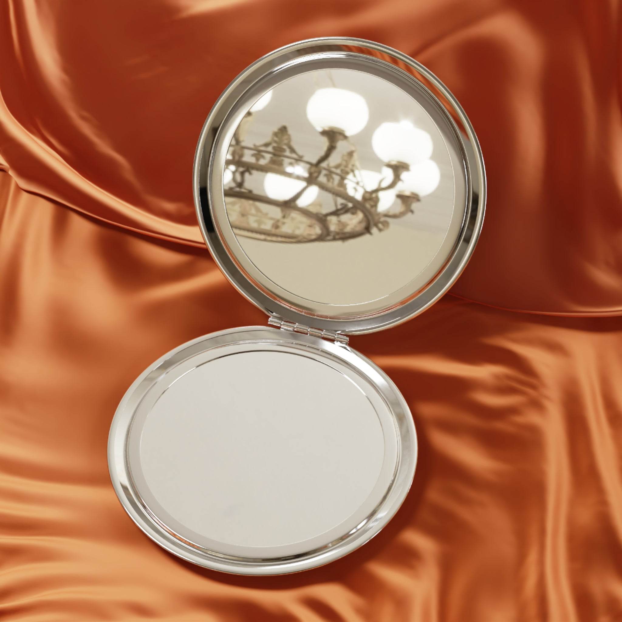 Printify personalized compact travel mirror stainless steel double sided mirror with magnification on satin backdrop