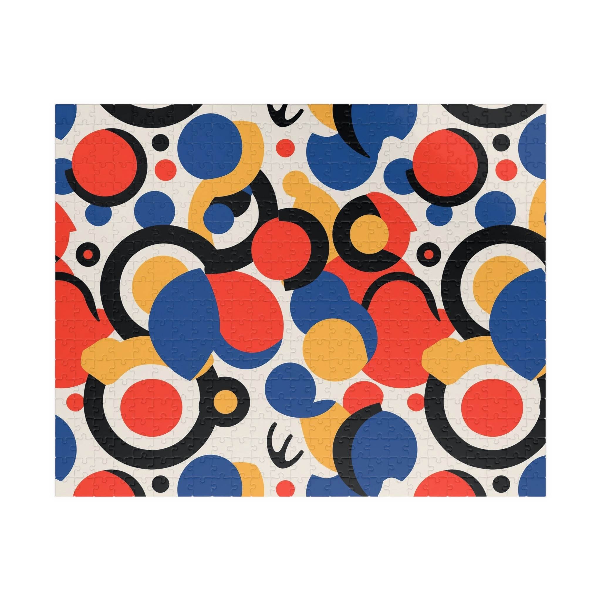 Printify colorful eco puzzle with abstract red, blue, black, and yellow circular patterns
