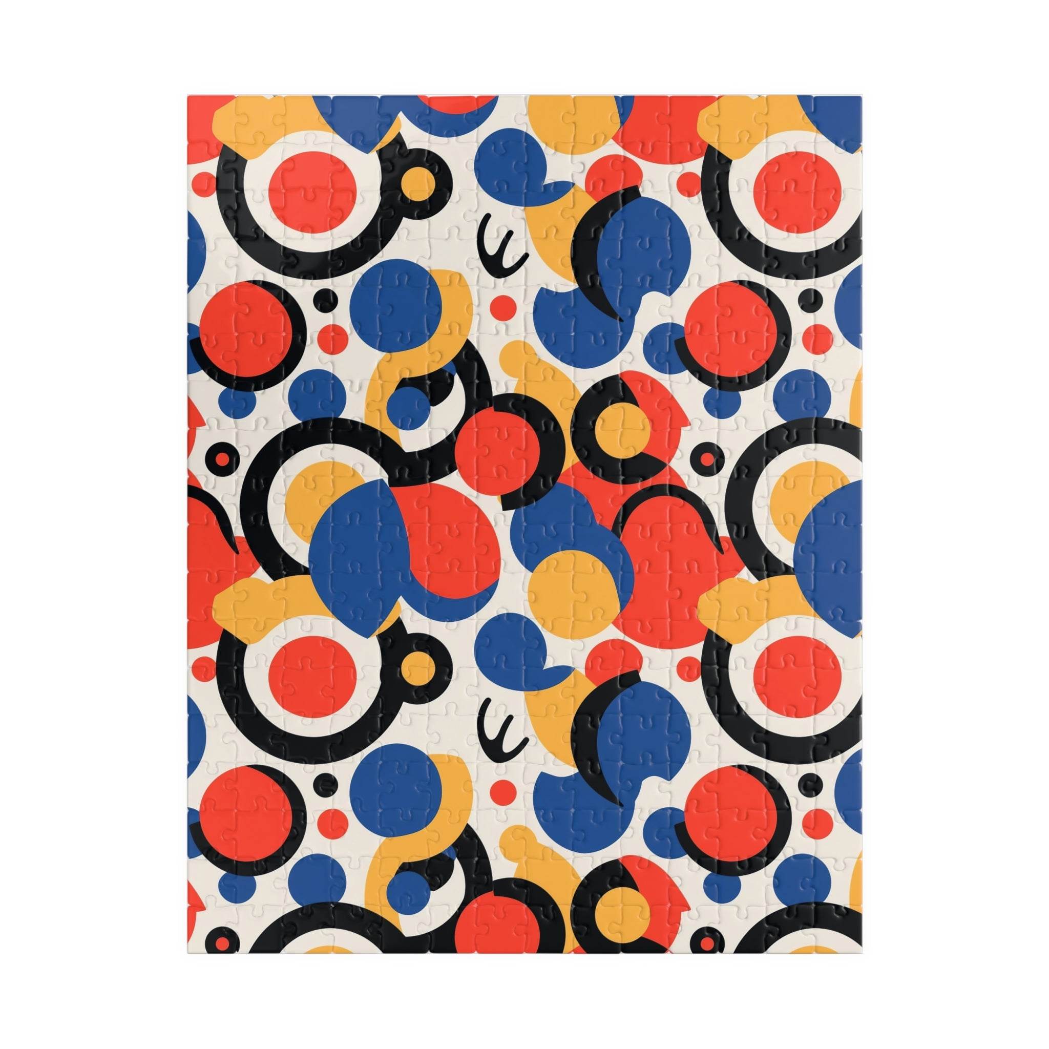 Printify colorful eco puzzle with abstract red blue yellow and black circle design pieces