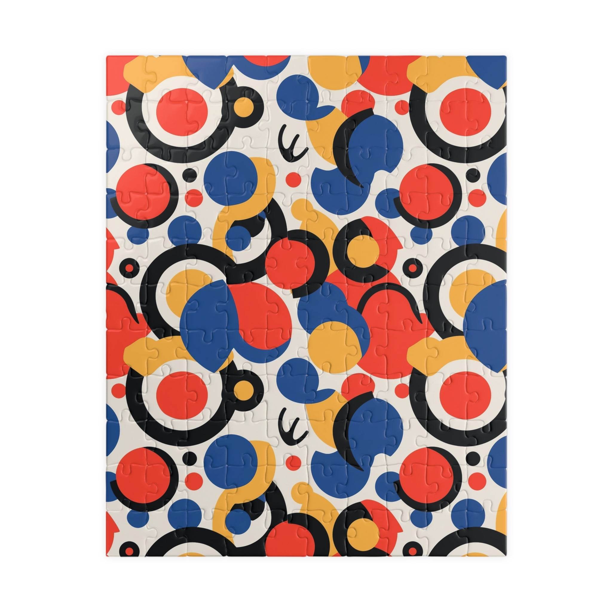 Colorful eco puzzle by Printify with abstract red blue yellow and black circular patterns