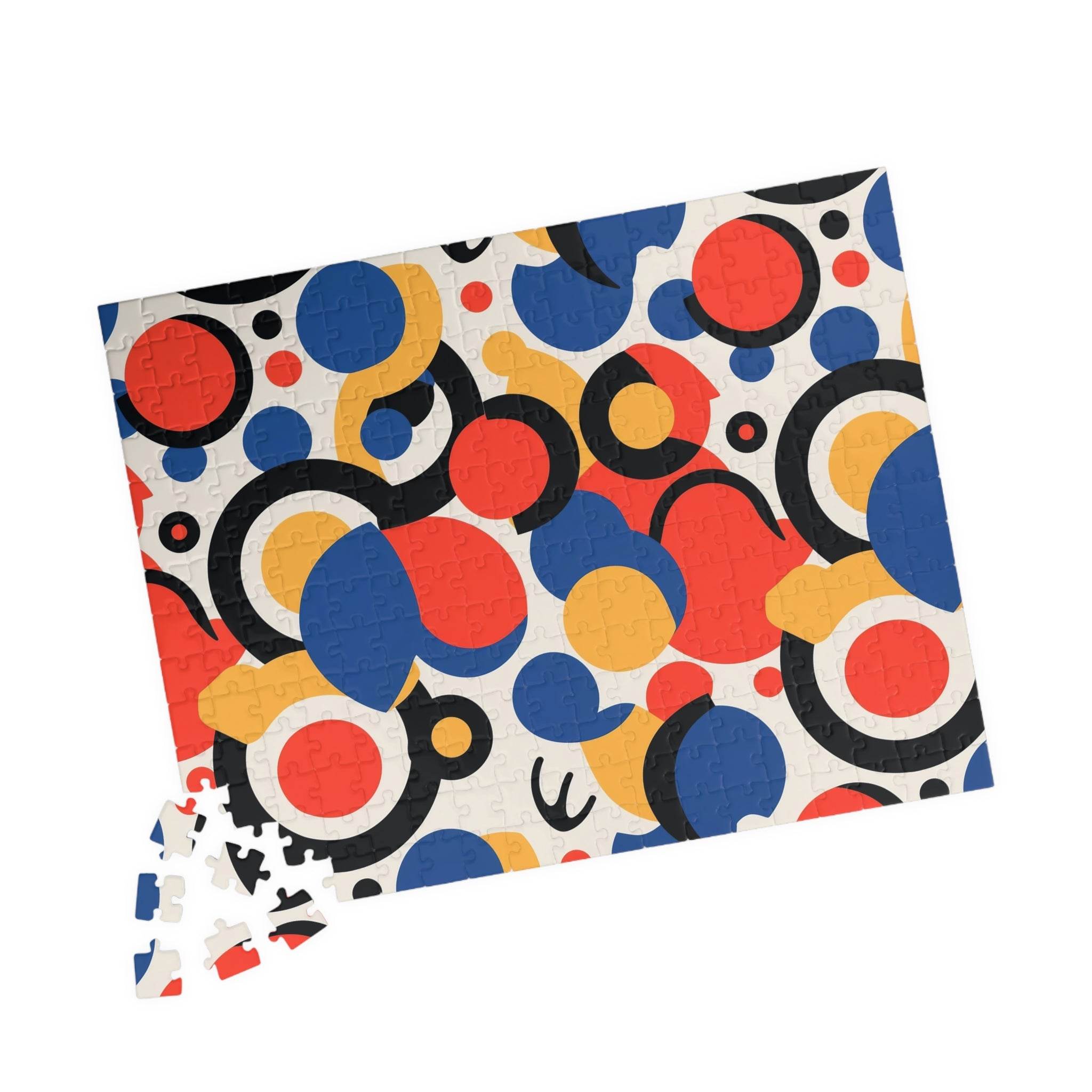Printify colorful eco puzzle with abstract geometric shapes in red blue yellow and black