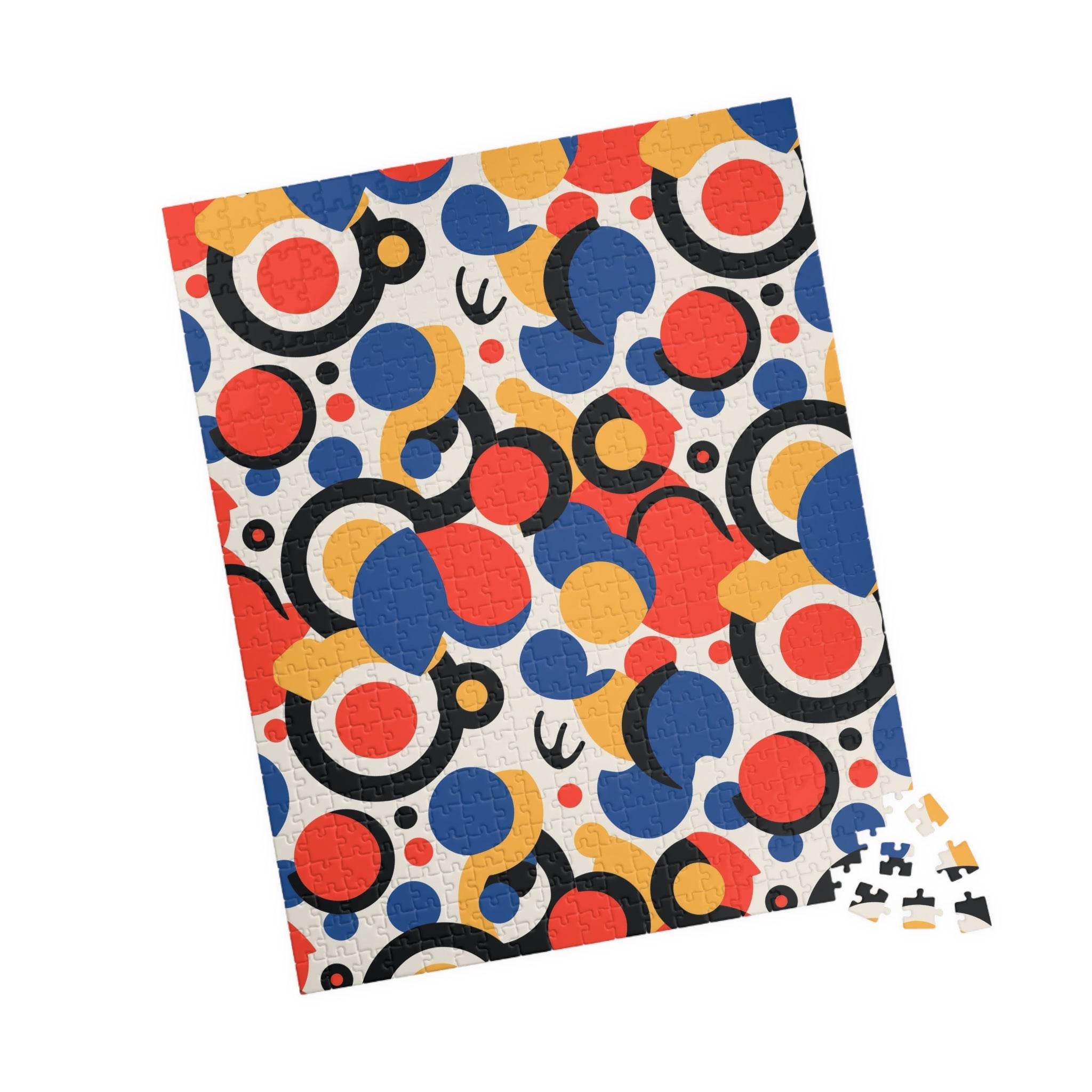 Printify colorful eco puzzle with abstract red blue yellow and black circular patterns