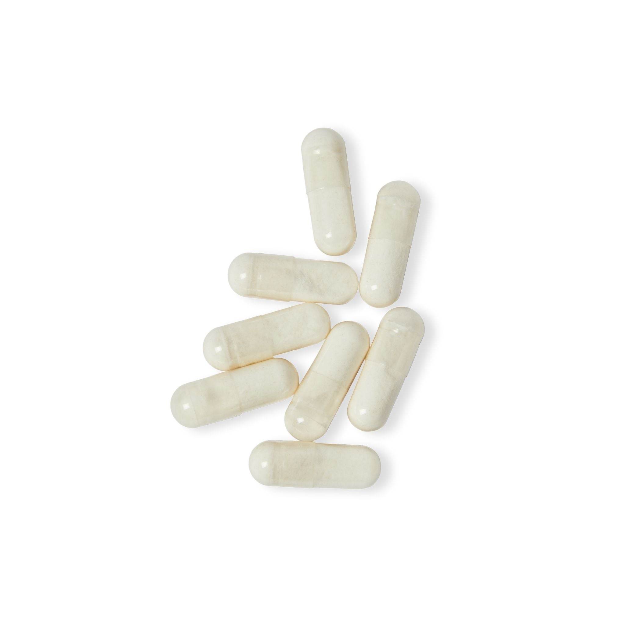 White natural digestion support capsules supplement for digestive health by Printify on white background