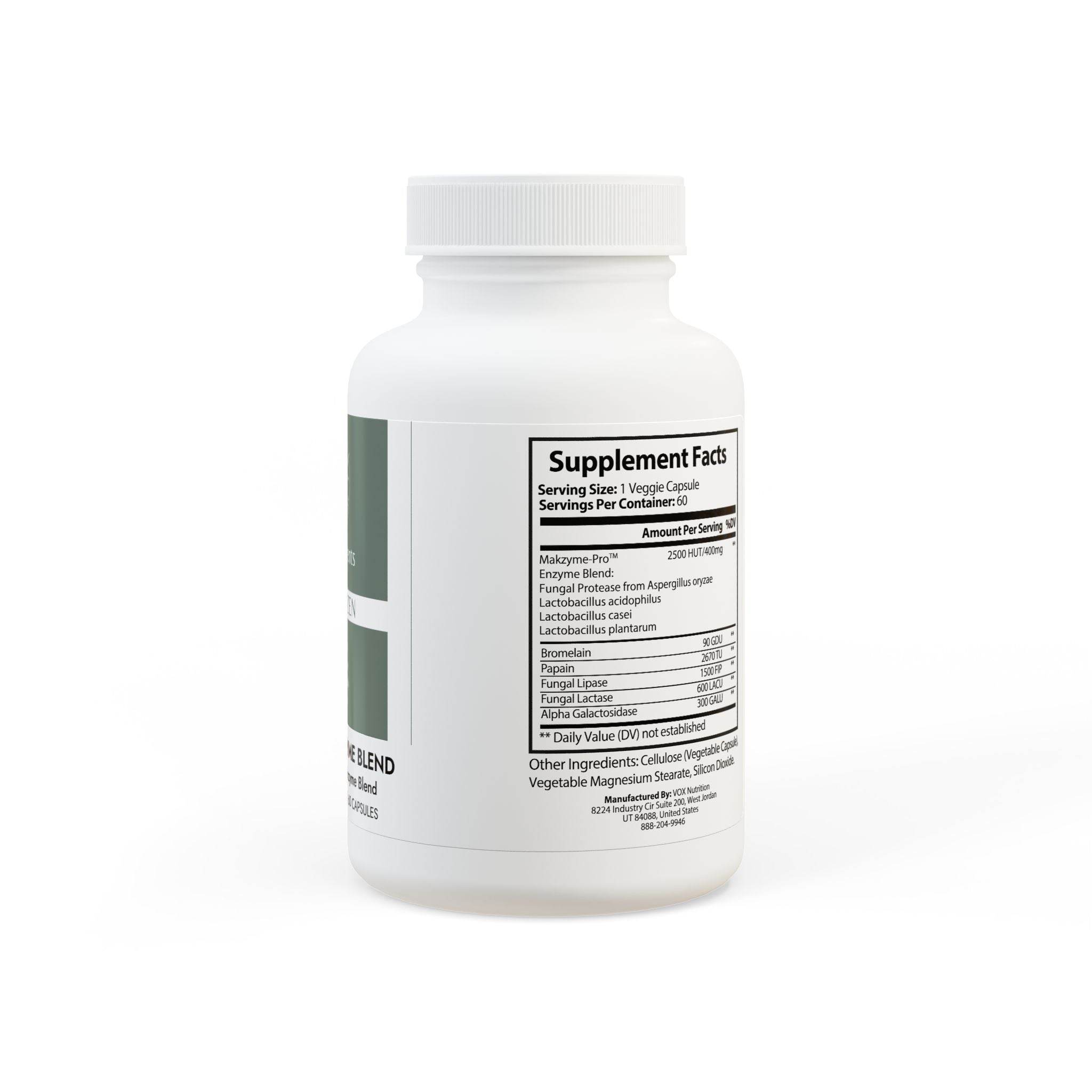 White bottle of Printify natural digestion support capsules showing supplement facts label