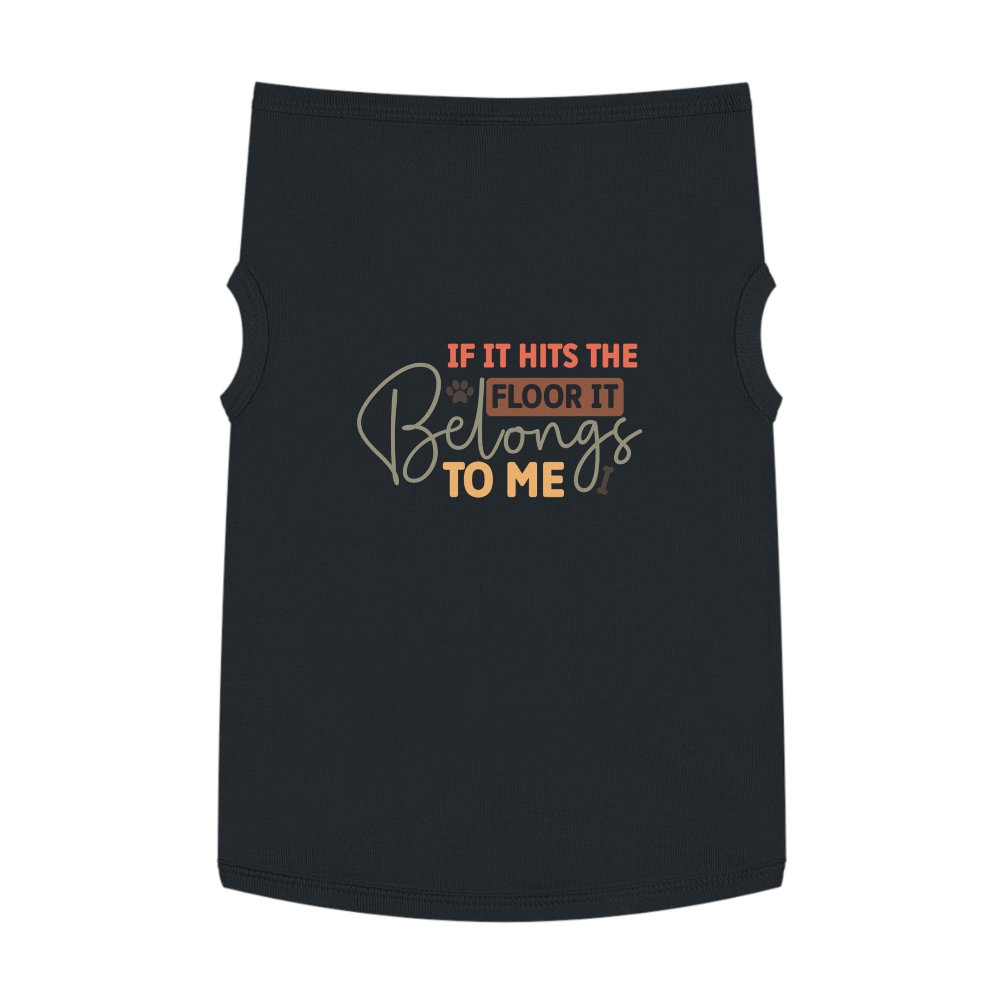Black dog tank top with If it hits the floor it belongs to me print eco-friendly pet tank top for small dogs