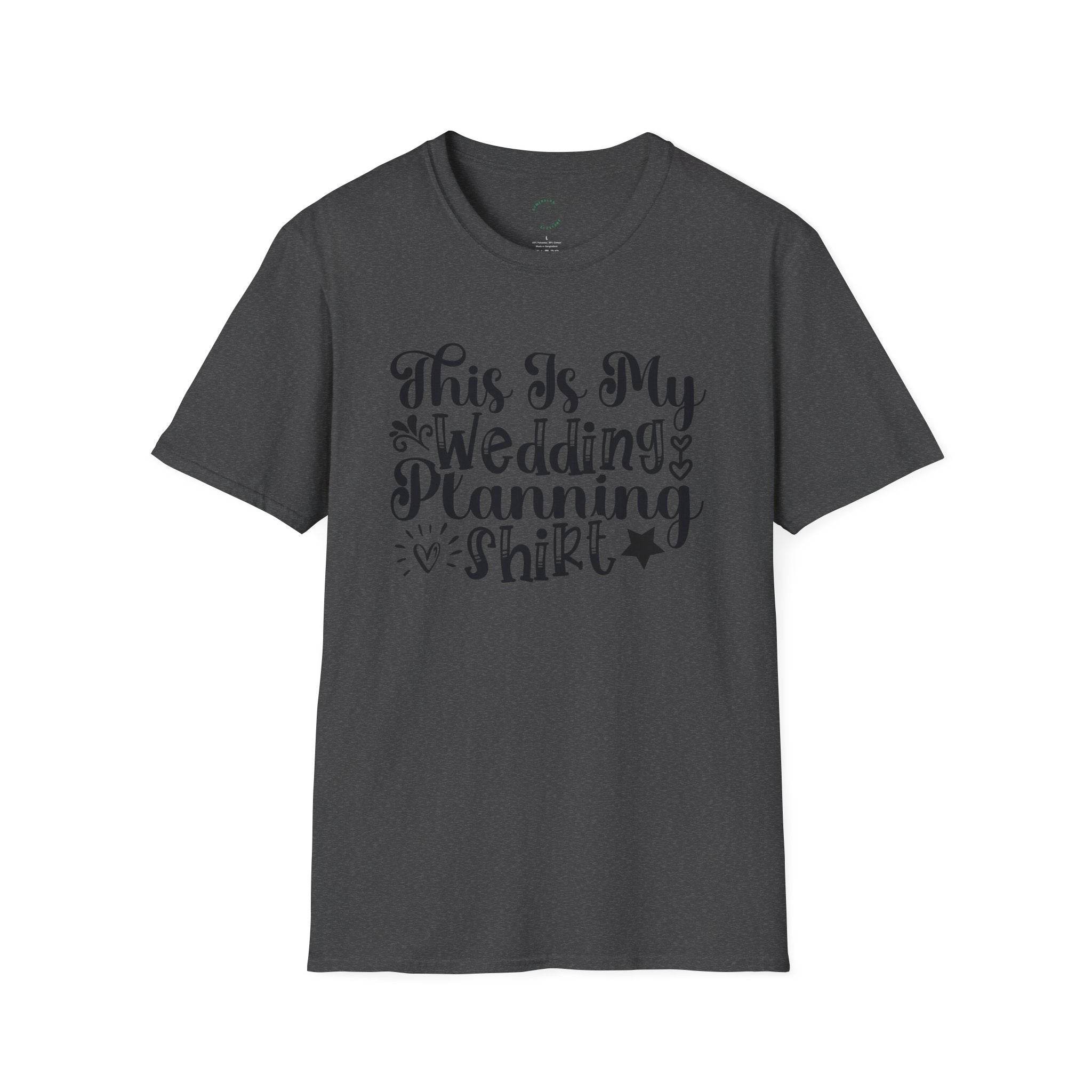 Printify charcoal crewneck T shirt with decorative This Is My Wedding Planning Shirt print eco-friendly wedding planning shirt