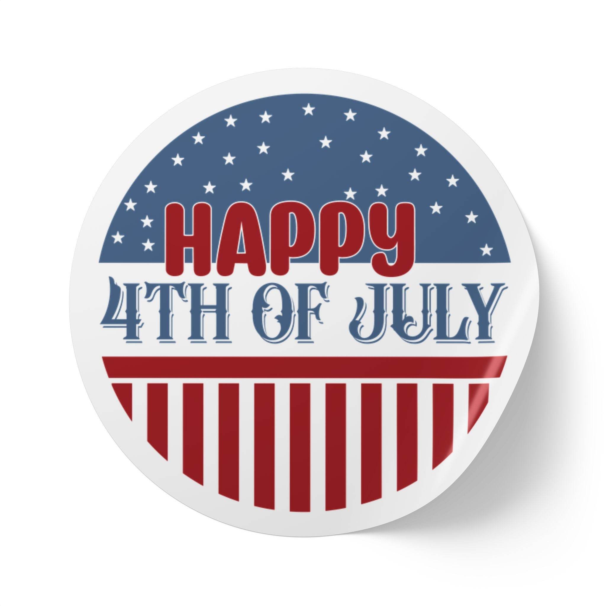 Round red white and blue eco-friendly 4th of July stickers with stars and stripes design