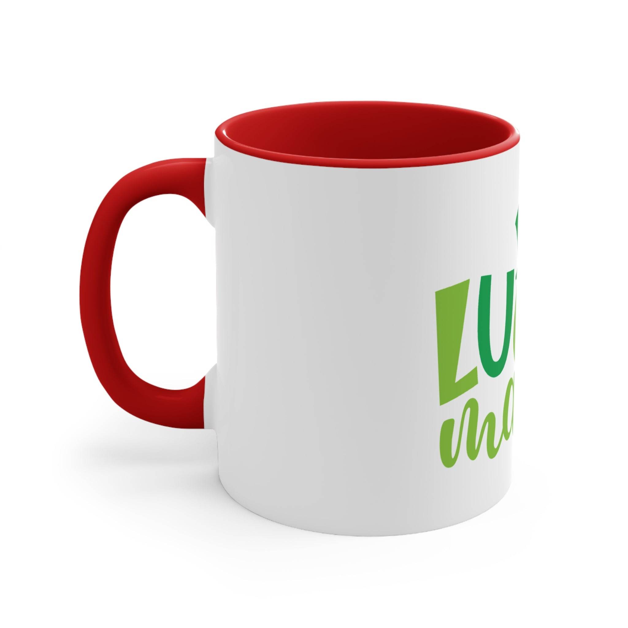 Printify eco-friendly accent mug with white body and red handle and interior