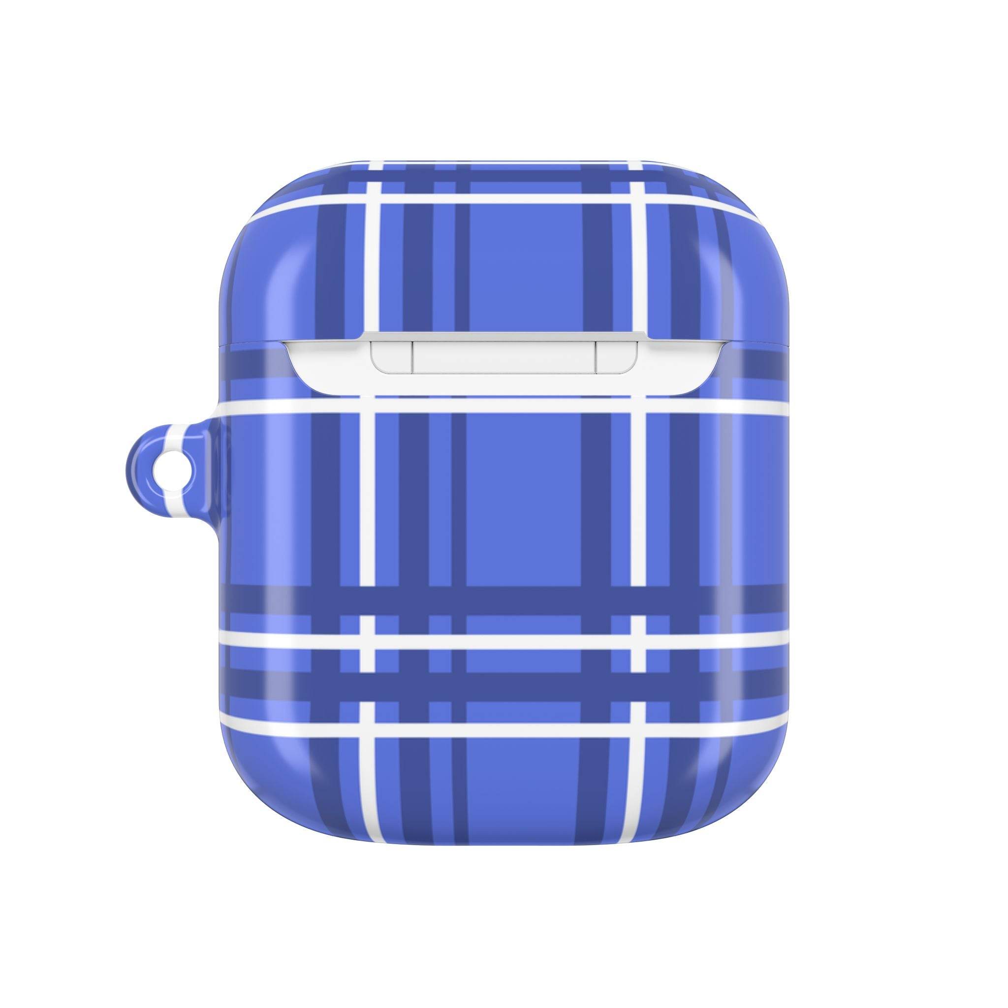 Blue plaid eco-friendly AirPod case for dad with protective cover and keychain attachment