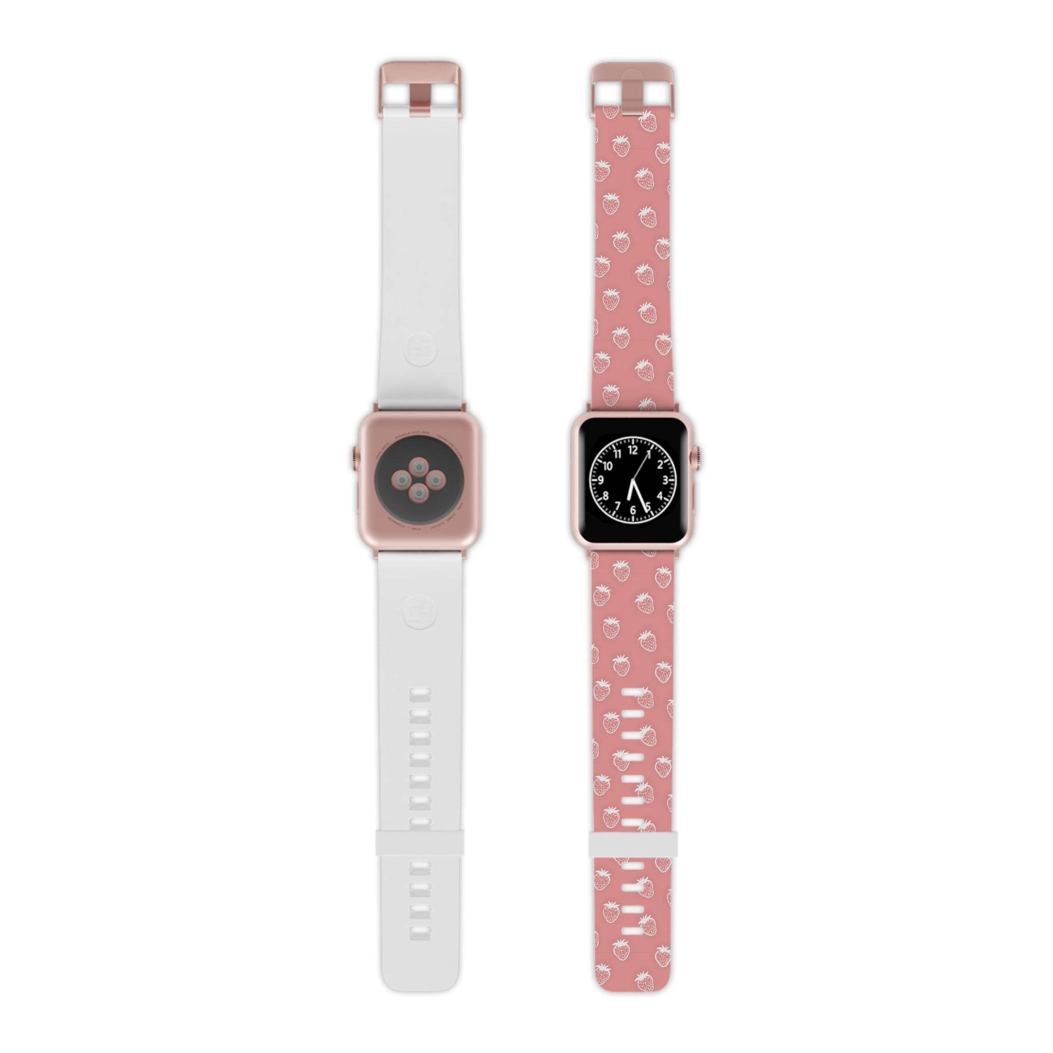 Printify eco-friendly Apple Watch band with pink pattern and white adjustable strap for Apple Watch